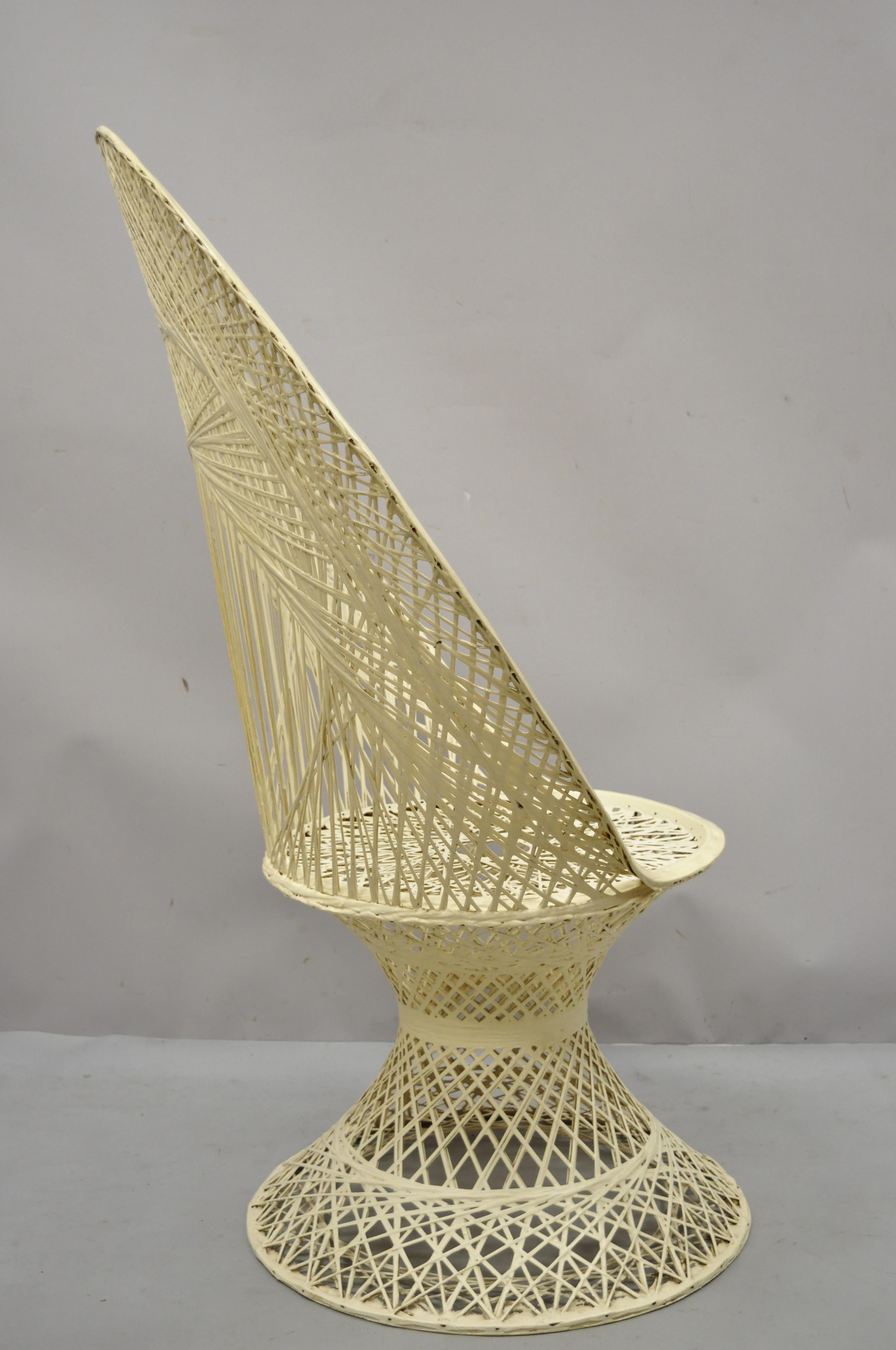 Russell Woodard Woven Spun Fiberglass Tall Fan Back Peacock Diamond Chair 2