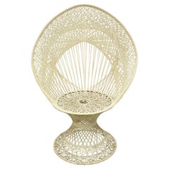 Russell Woodard Woven Spun Fiberglass Tall Fan Back Peacock Diamond Chair
