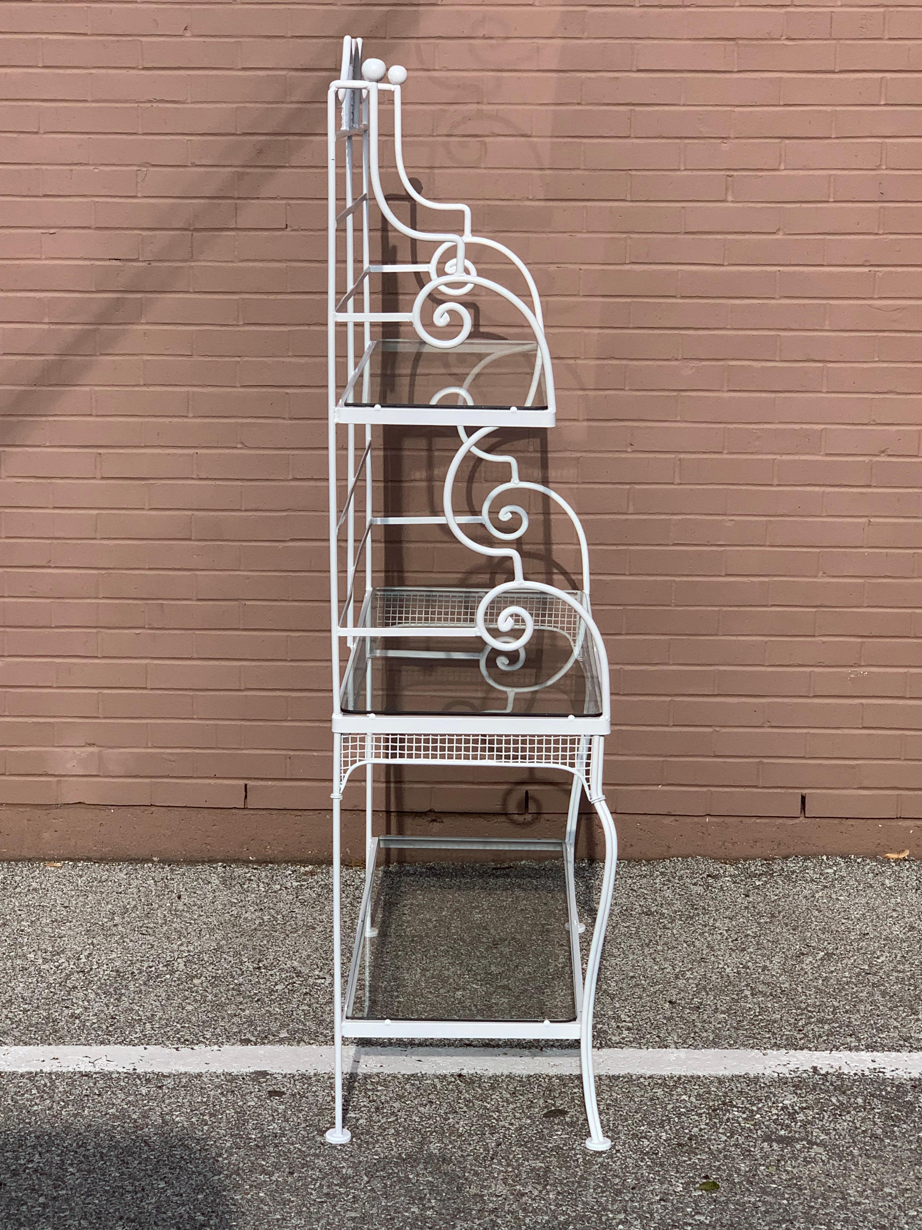 Russell Woodard Wrought Iron 3 Tiers Bakers Rack W/ Glass Shelves, Plant Stand For Sale 3