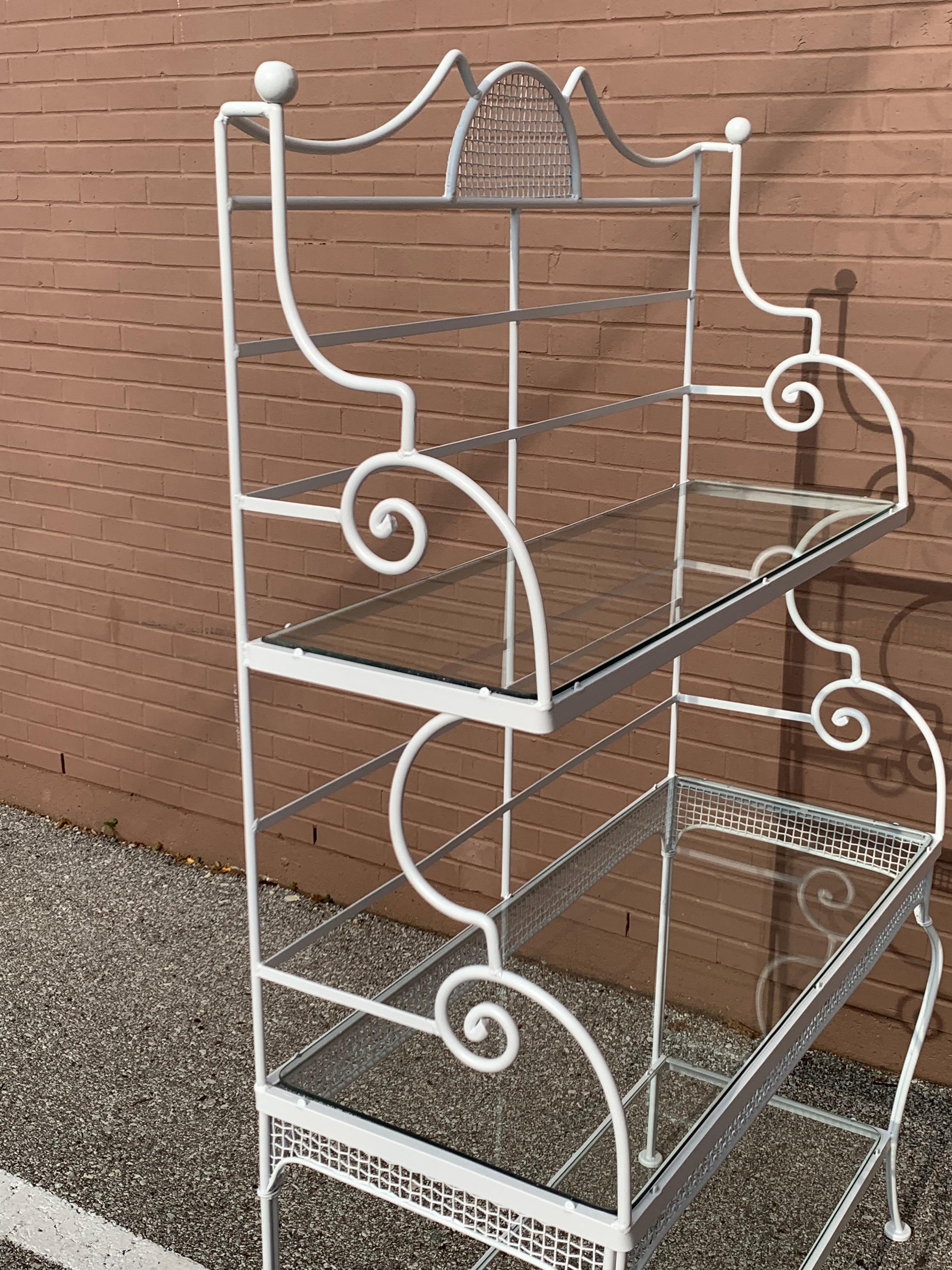 Russell Woodard Wrought Iron 3 Tiers Bakers Rack W/ Glass Shelves, Plant Stand For Sale 7