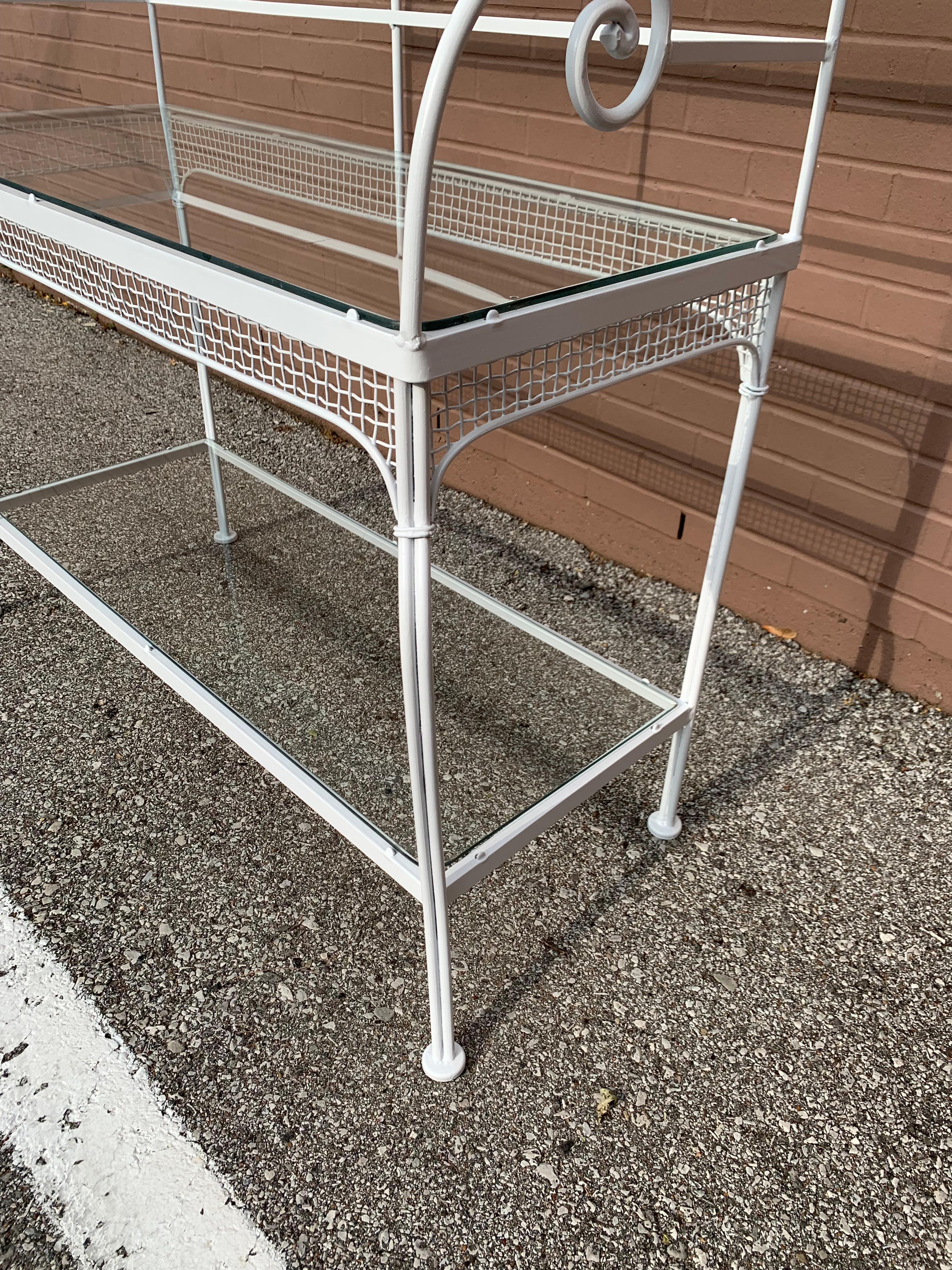 Russell Woodard Wrought Iron 3 Tiers Bakers Rack W/ Glass Shelves, Plant Stand For Sale 3