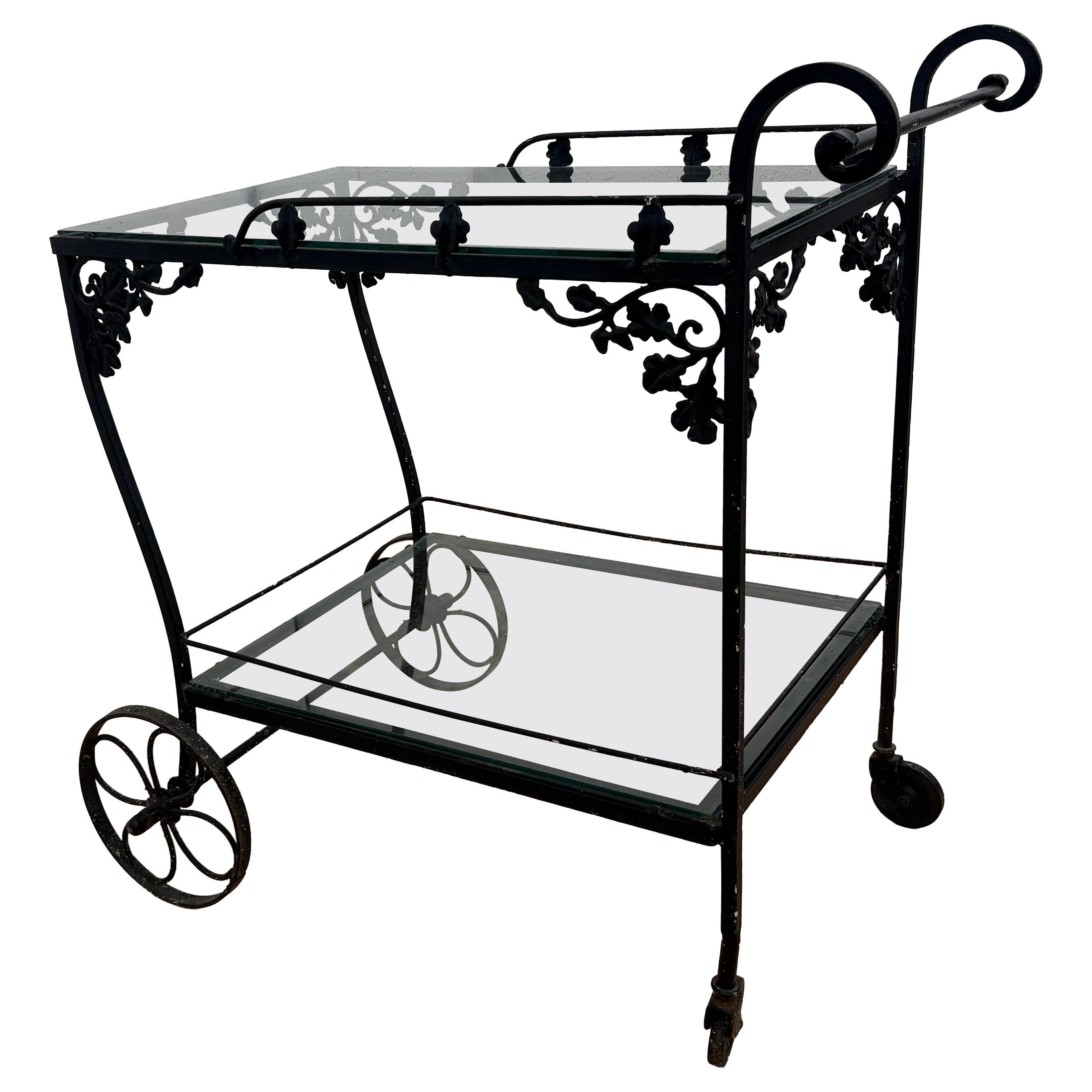 Russell Woodard Wrought Iron Bar Cart Mid-Century Modern Drinks Cart