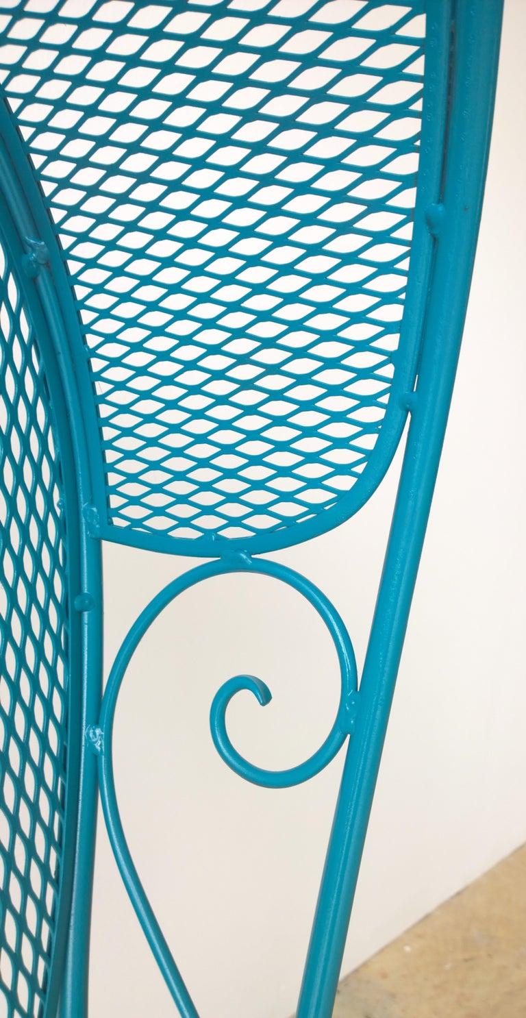 R. Woodard Newly Enameled Lagoon Blue Wrought Iron Patio /Garden Canopy Armchair For Sale 10