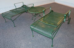 Russell Woodard Wrought Iron Chaise Loungers with Removable Service Table