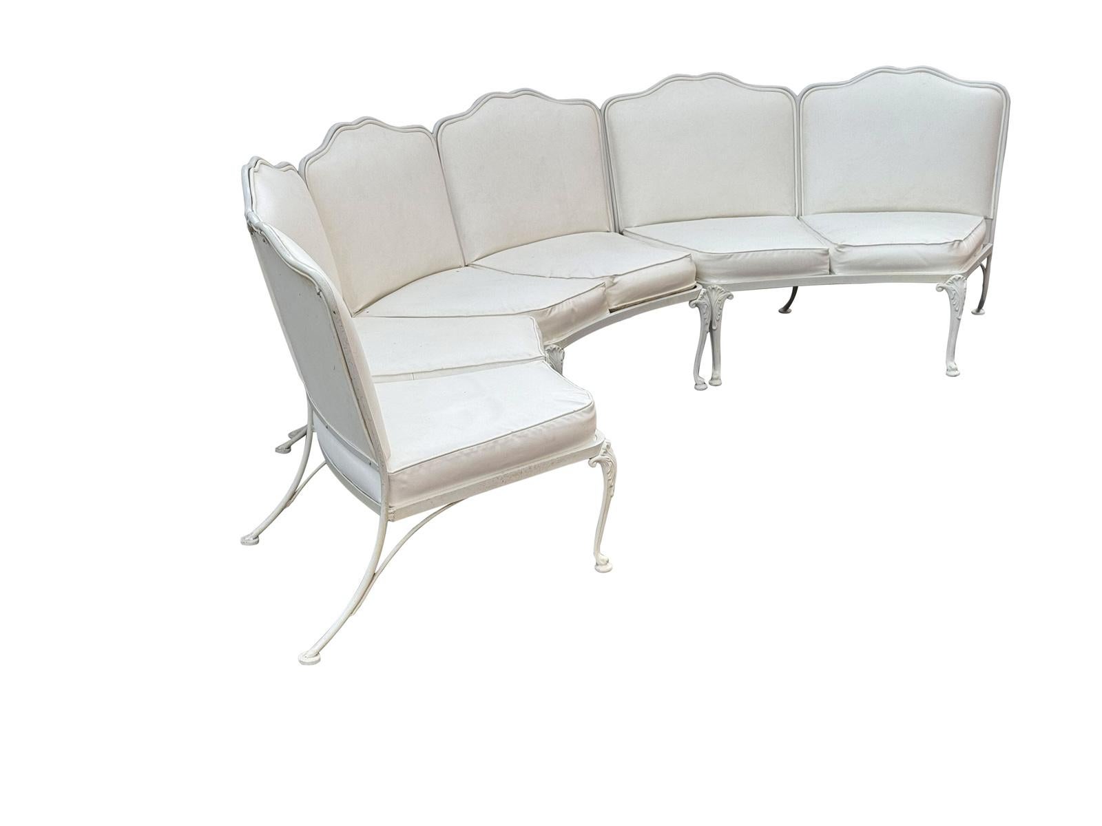American Russell Woodard Wrought Iron Curved Sectional Patio Sofa For Sale