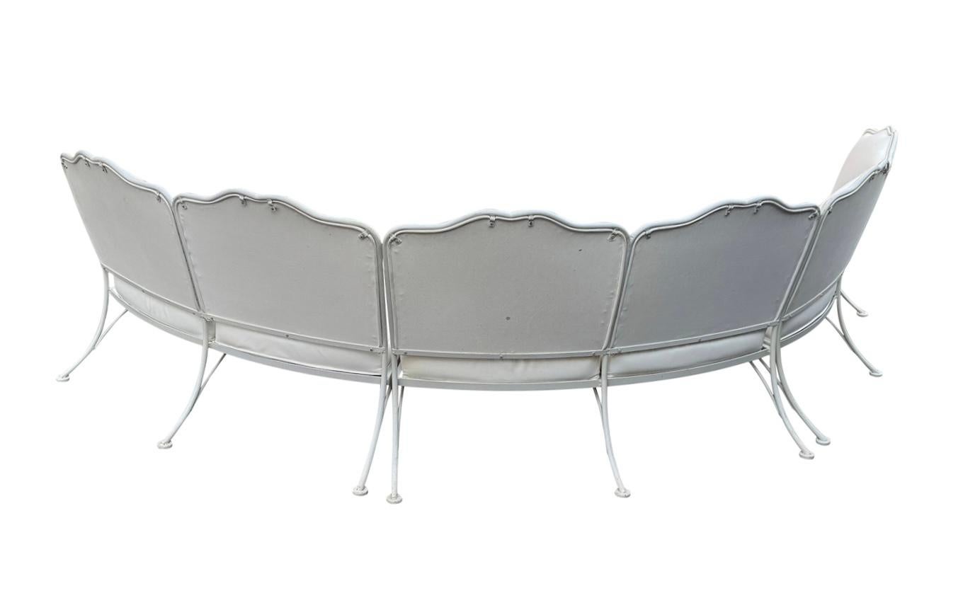 Metalwork Russell Woodard Wrought Iron Curved Sectional Patio Sofa For Sale