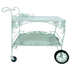 Vintage Russell Woodard Wrought Iron Patio/Serving/Bar/Tea Cart With Floral Decoration