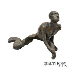 Russell Wray Brutalist Cast Bronze Abstract Male Nude Figure Sculpture Signed