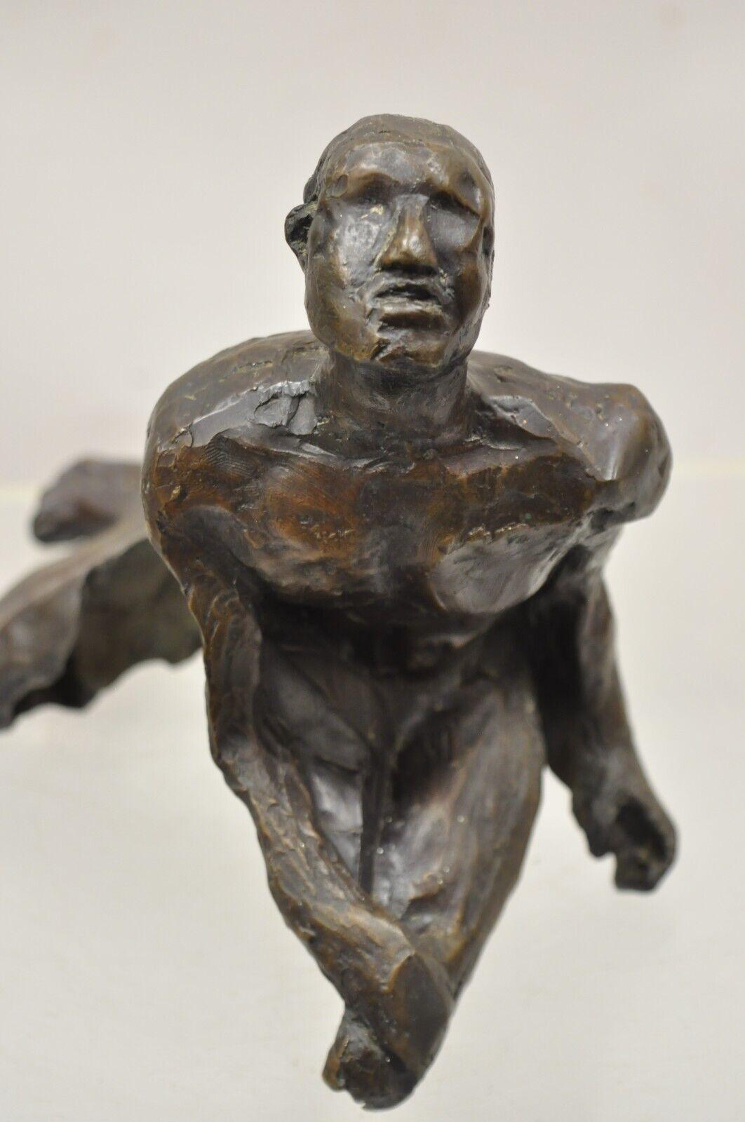 Bronzo Russell Wray Brutalist Cast Bronze Abstract Male Nude Figure Sculpture Signed in vendita