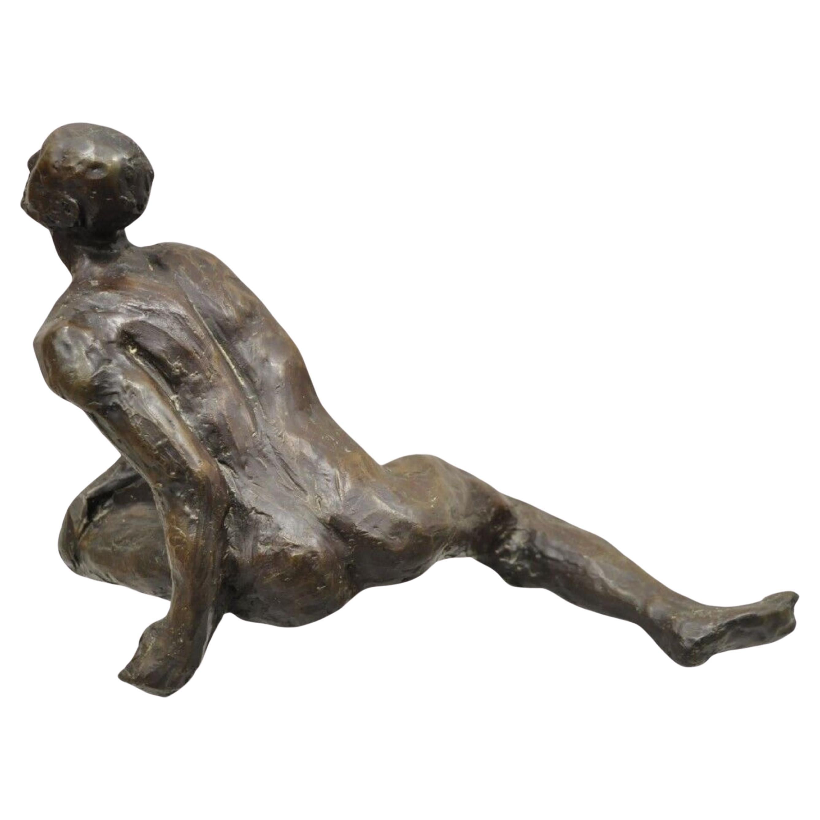 Russell Wray Brutalist Cast Bronze Abstract Male Nude Figure Sculpture Signed in vendita
