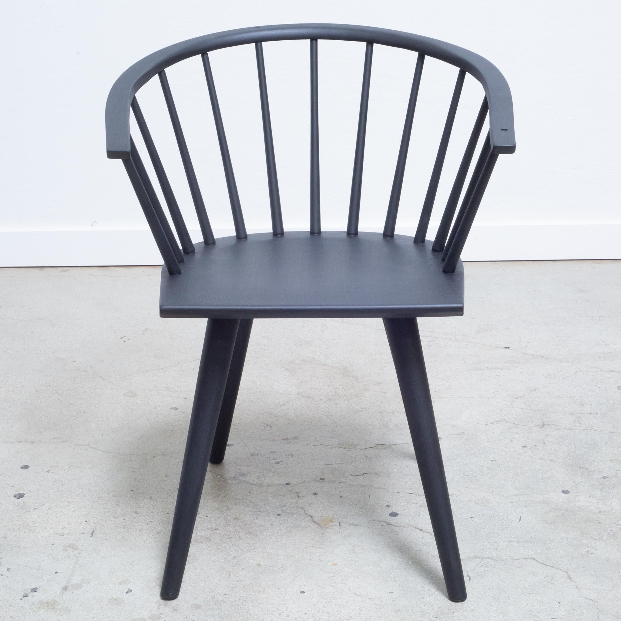 About
Solid Maple chair in black designed by Russel Wright for Conant Ball. Inspired by the round frame and spindles of the classic American Windsor.

Creator designer: Russel Wright for conant ball.
Date of manufacture c.1960.
Materials and