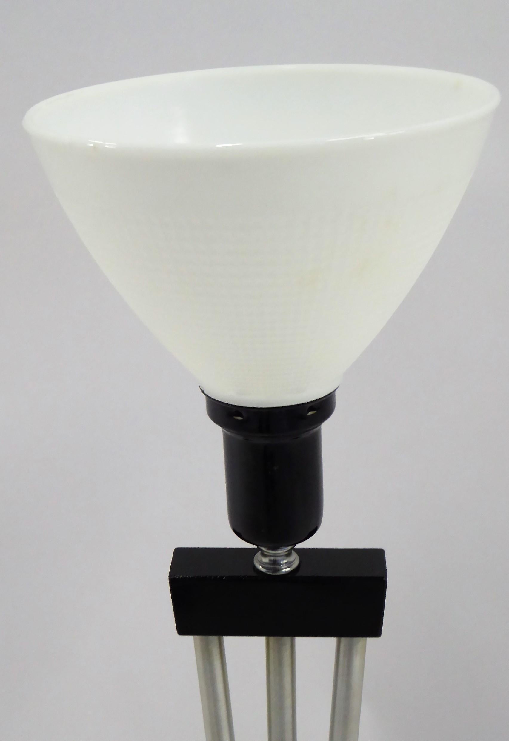  Russell Wright Spun Aluminum and Black Wood Table Lamp with Milk Glass Globe 2
