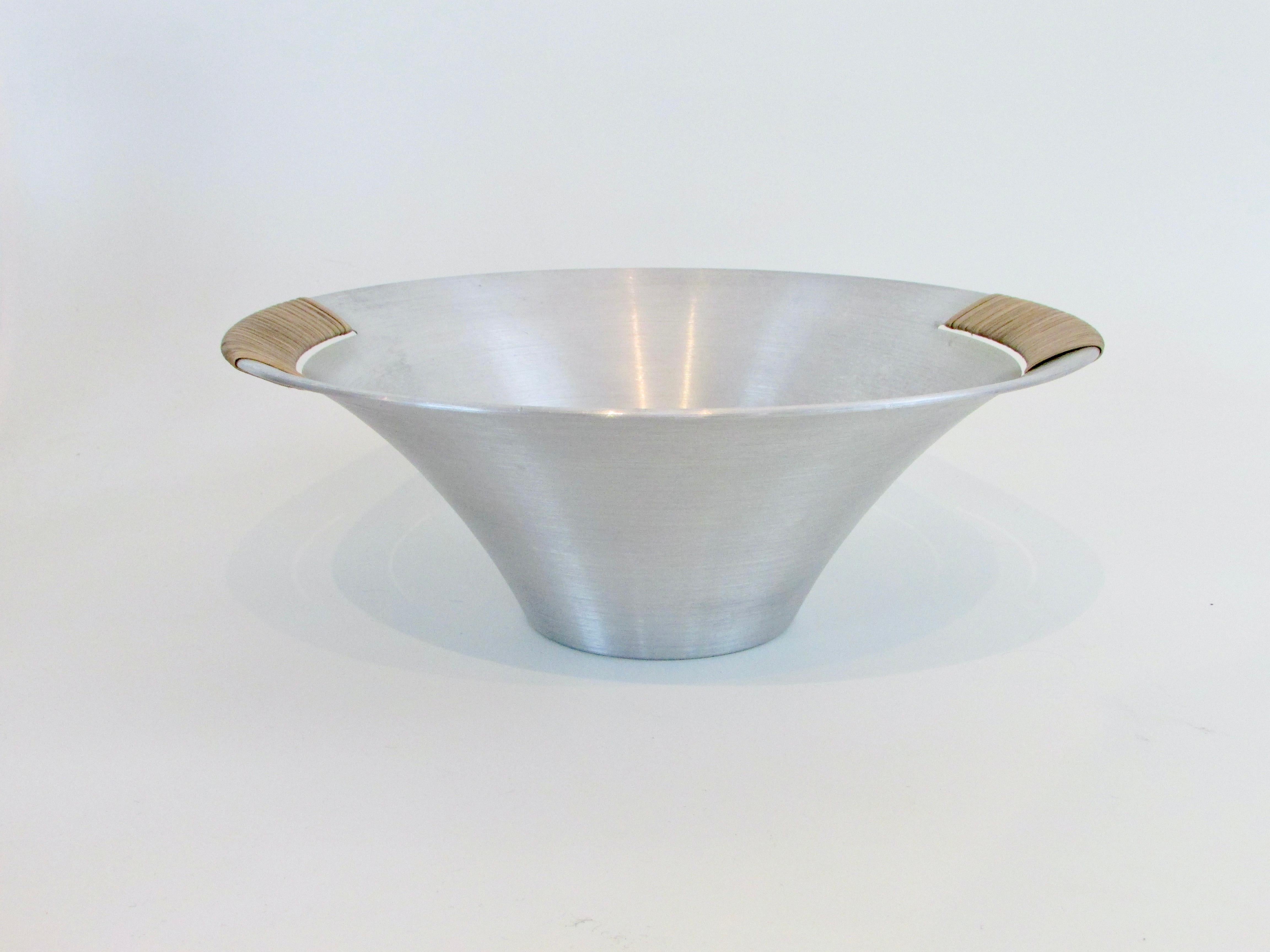 Russell Wright spun aluminum bowl with raffia wrap .  In Good Condition In Ferndale, MI