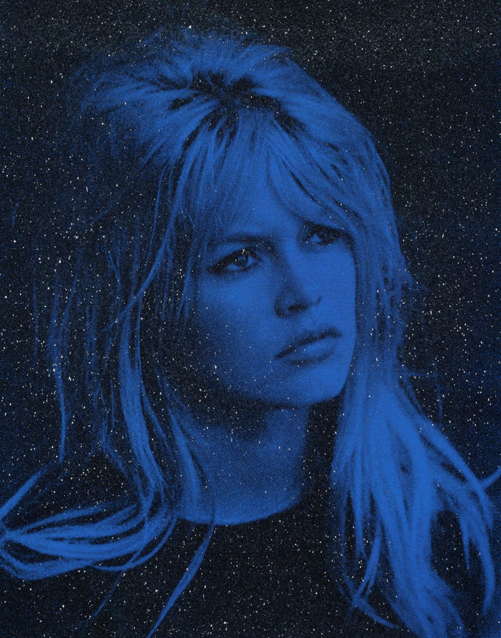 BARDOT - St. Tropez Royal Bleu - Ltd Ed 9/13 - Diamond Dust on Linen - Framed - Mixed Media Art by Russell Young