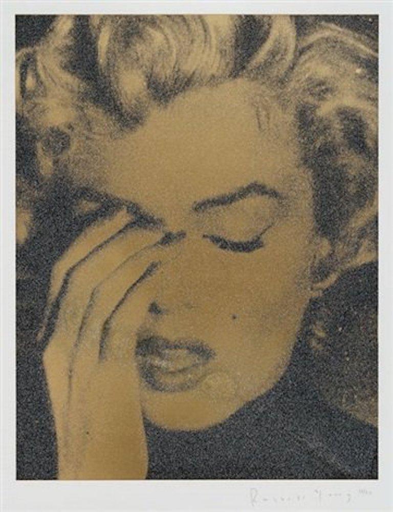 Marilyn Crying, Liquid Gold on Paper - Mixed Media Art by Russell Young