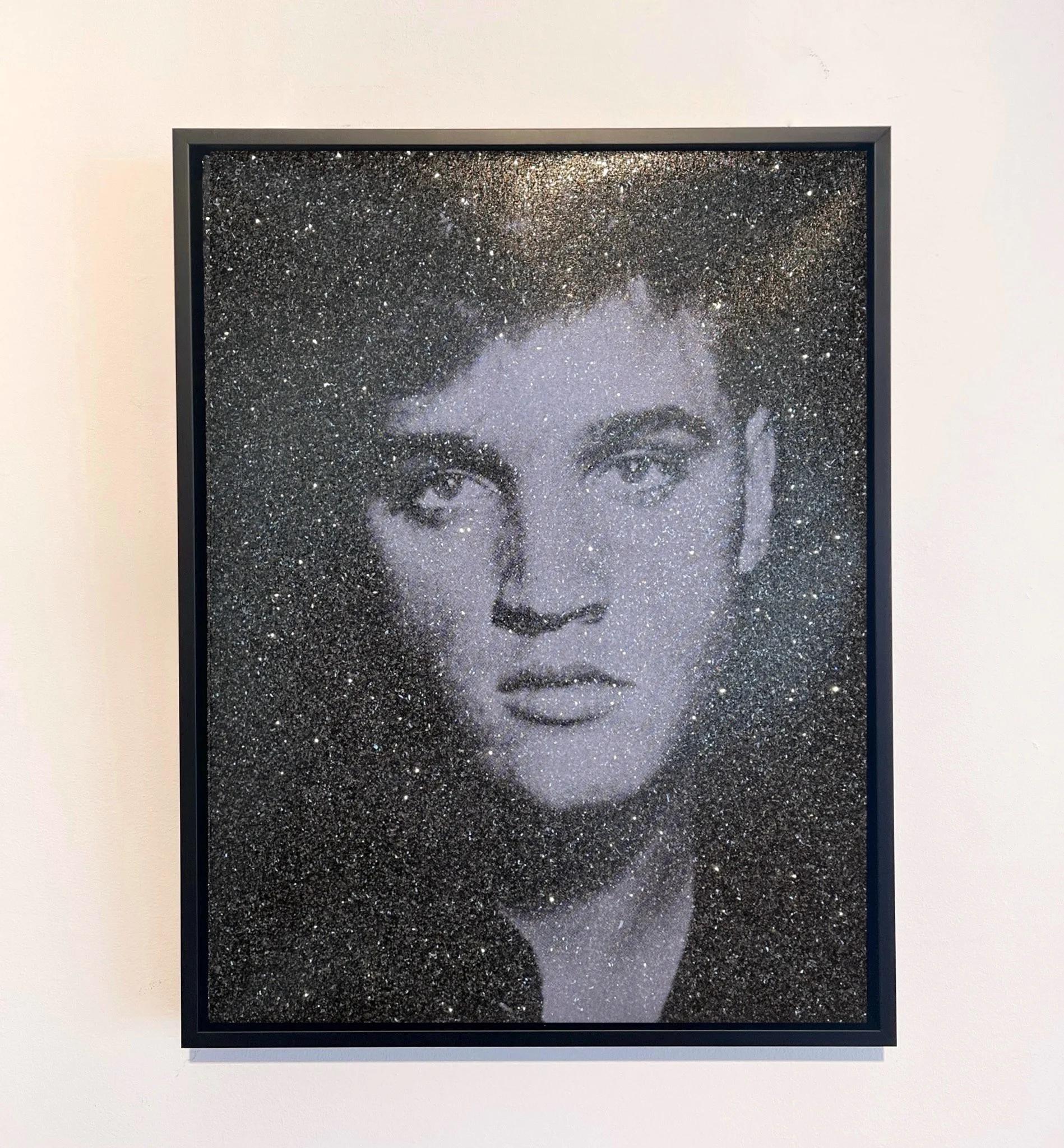 Elvis Burning Love, Violet - Painting by Russell Young