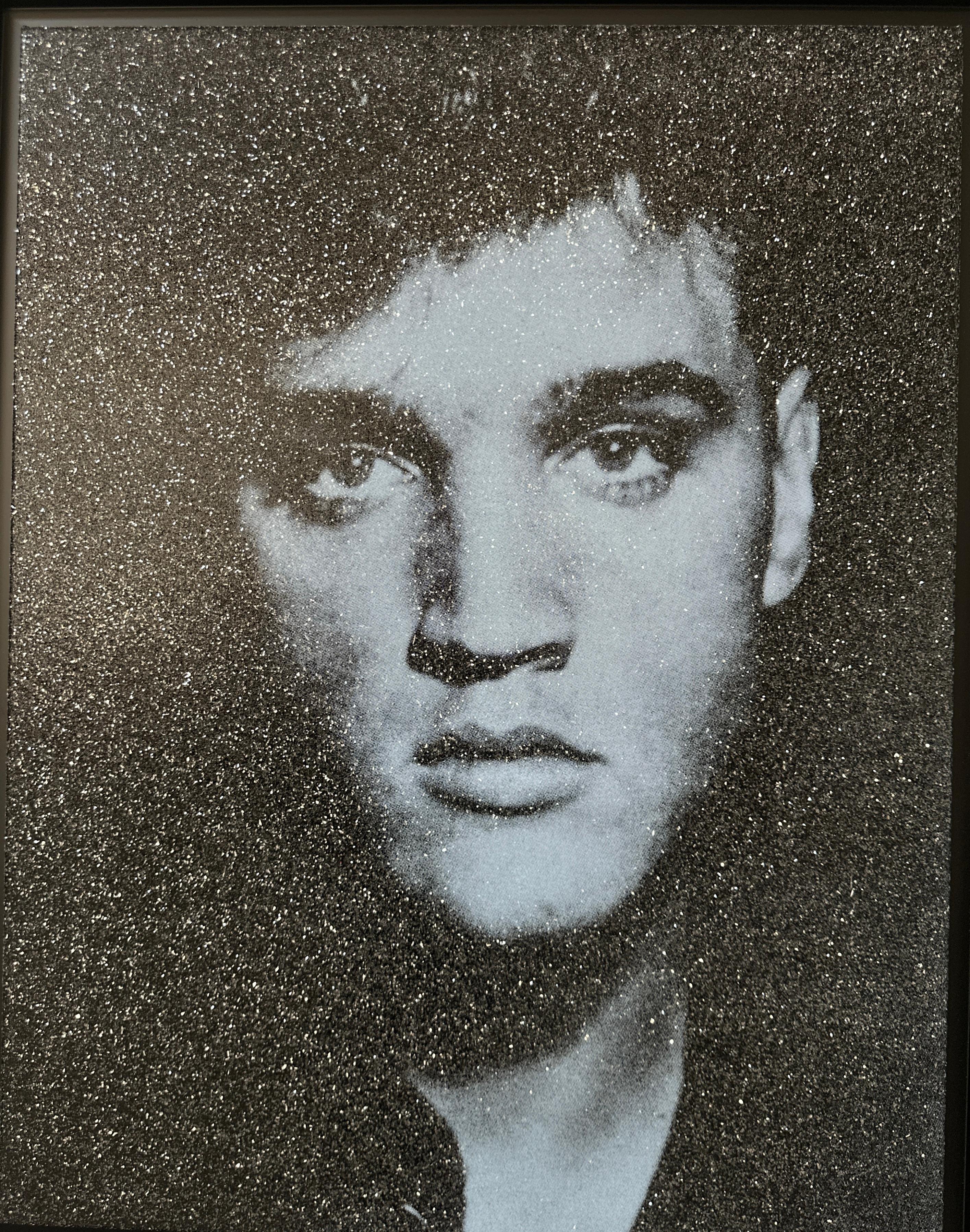 Original and unique artwork by Russell Young.
Acrylic, oil based ink and diamond dust hand pulled screen print on linen, unframed dimensions 36 x 28 inches, 2023, from the series 