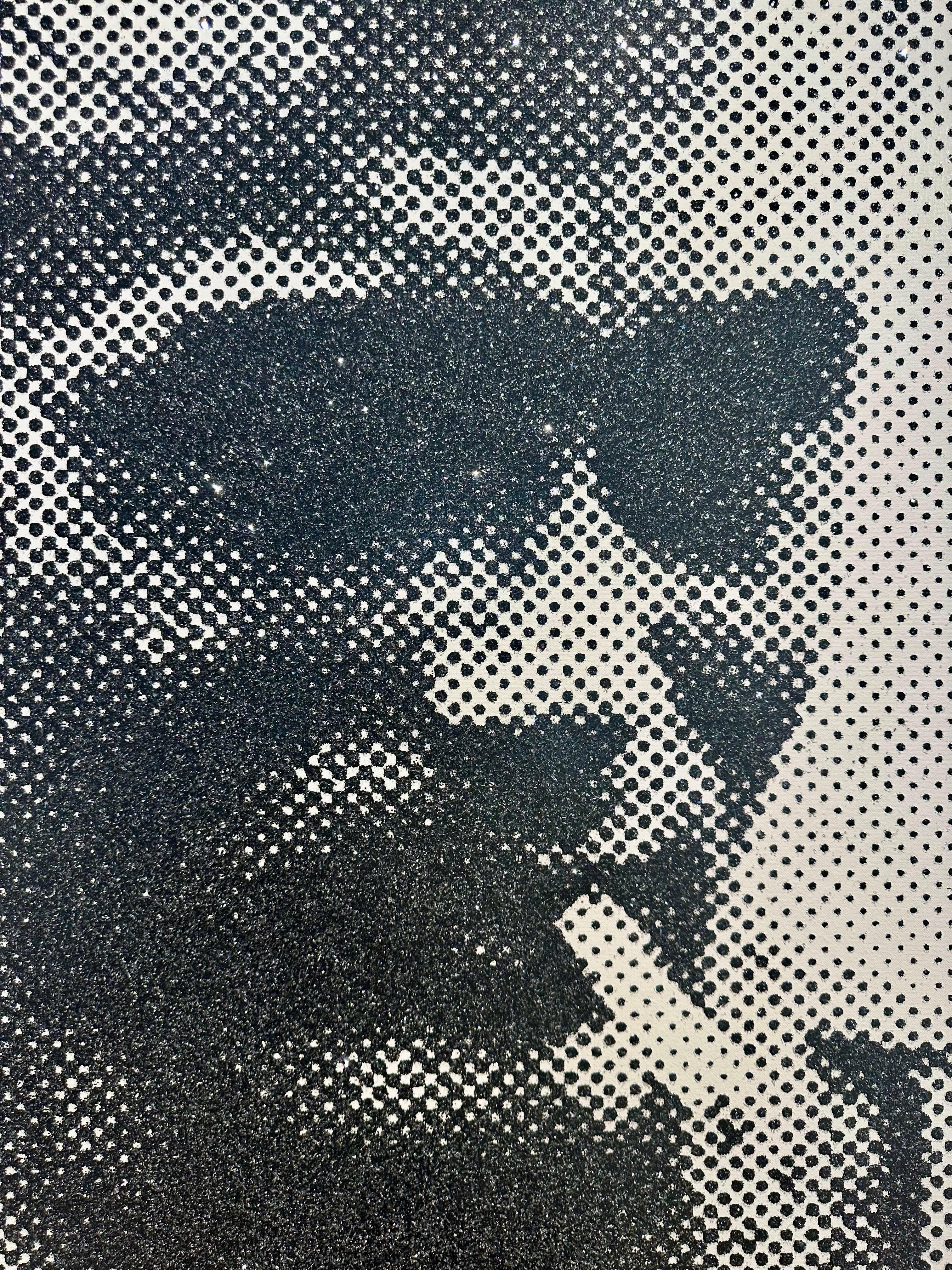 Obra única y original de Russell Young.

Serigrafía de esmalte y polvo de diamante sobre lino, Negro + Blanco, dimensiones sin enmarcar 62 x 48 pulgadas, 2011, de la serie 