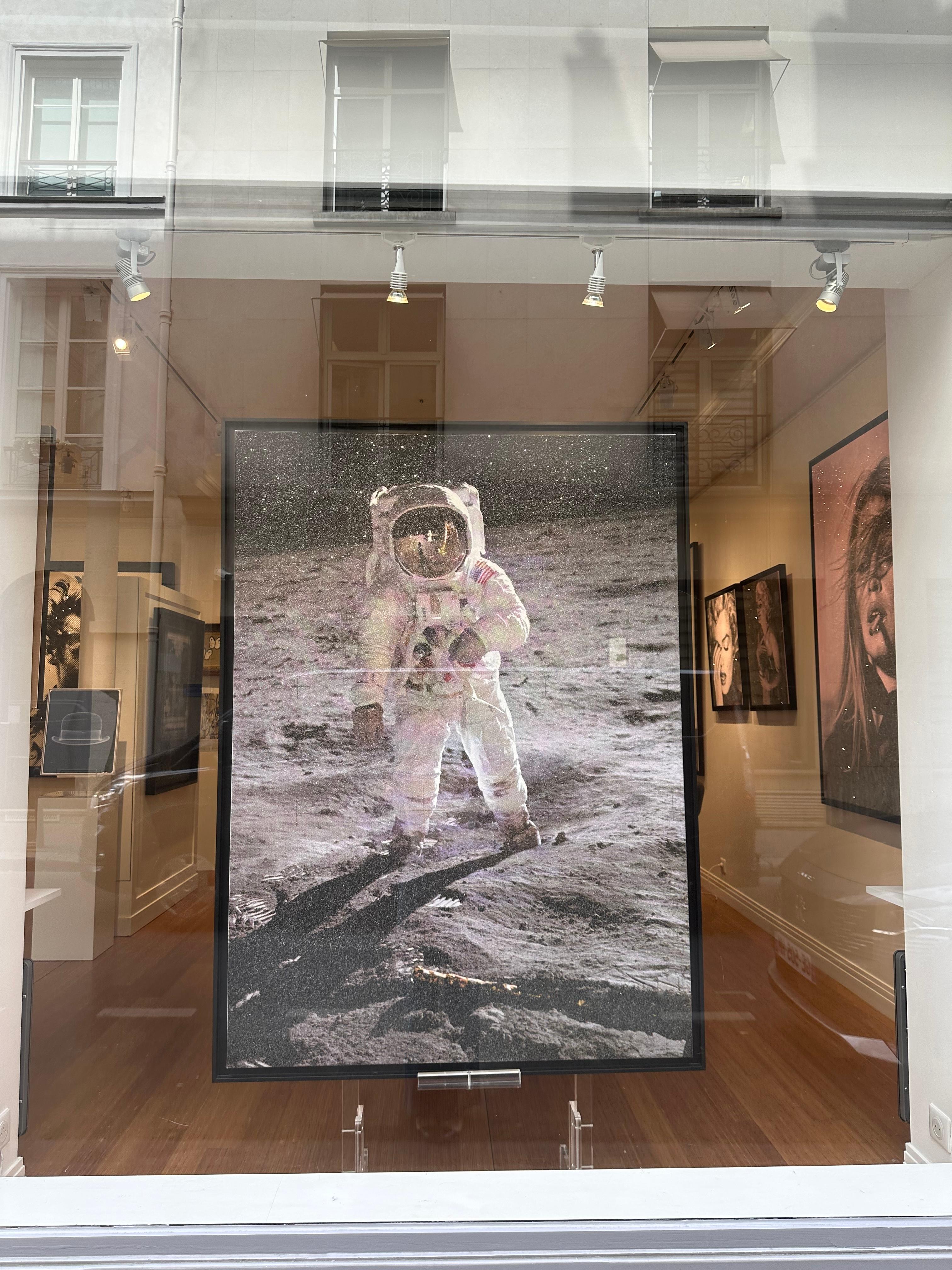 Man On The Moon - Black Portrait Painting by Russell Young