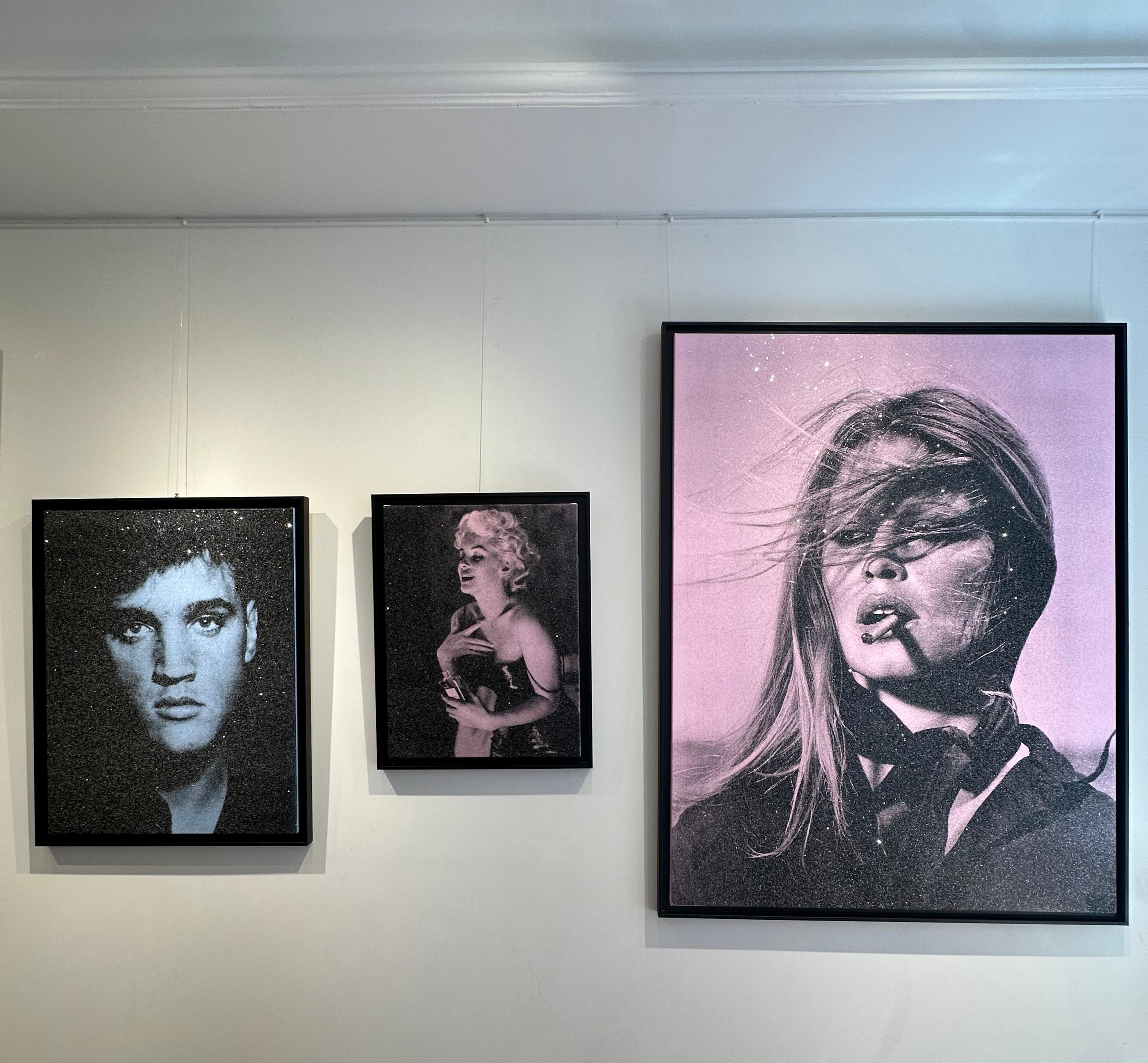 Original and unique artwork by Russell Young.
Acrylic, oil based ink and diamond dust hand pulled screen print on linen, unframed dimensions 28 x 21 inches, 2024, from the series 