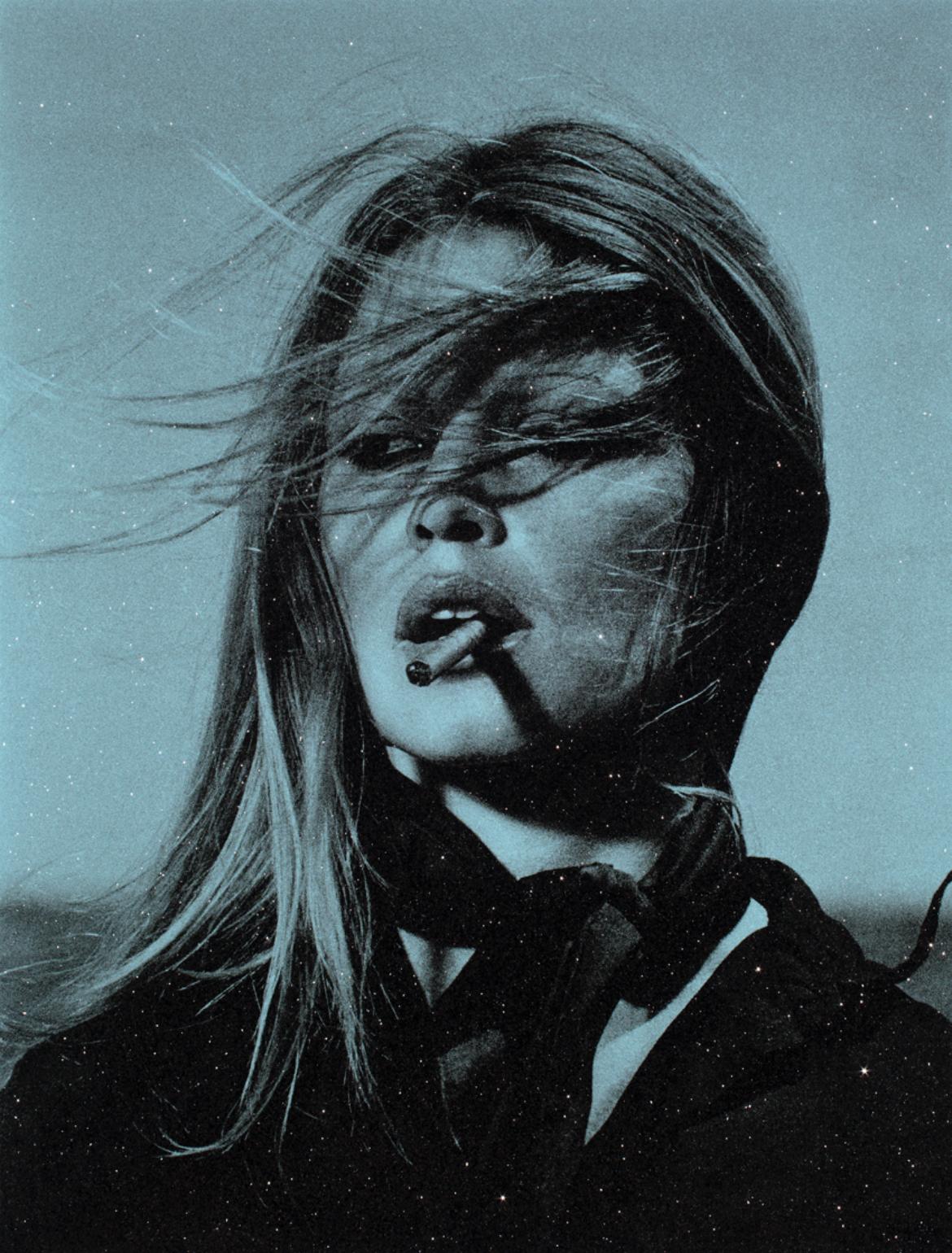 Bardot Supreme - Luna Blue - SOLD - other sizes available - Mixed Media Art by Russell Young