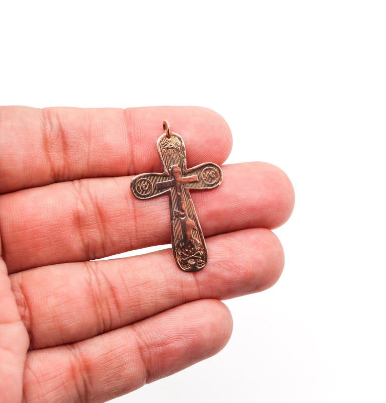 Russia 1843 St Petersburg Orthodox Crucifix Cross in Engraved 14Kt