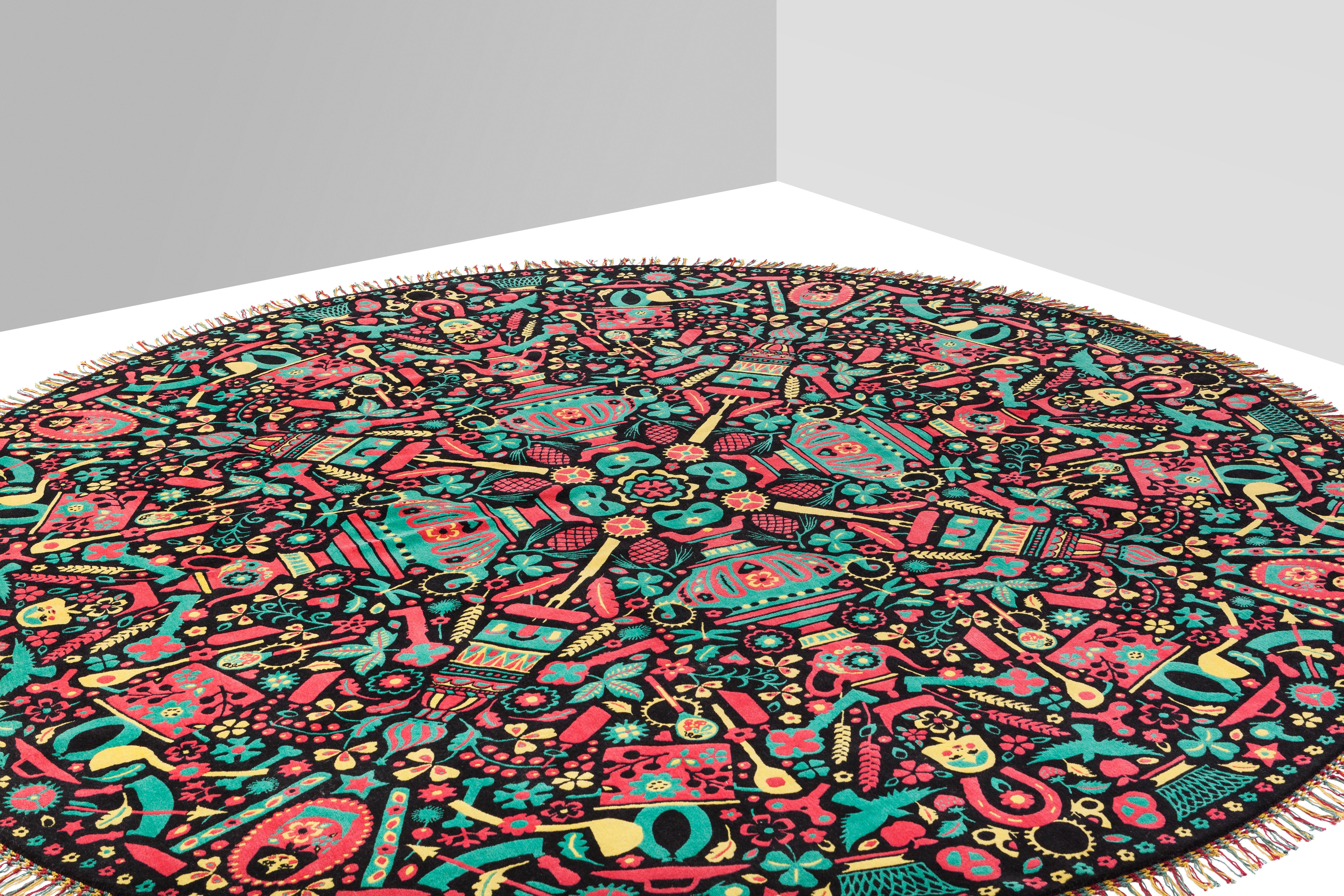 From 2013 collection, Studio Job celebrated the Russian culture with a carpet full of classical Russian ornaments.
Russia is hand knotted carpet in wool, 200 knots/inch², diameter Ø 300cm, pile height 5mm

Russia is a limited edition carpet of