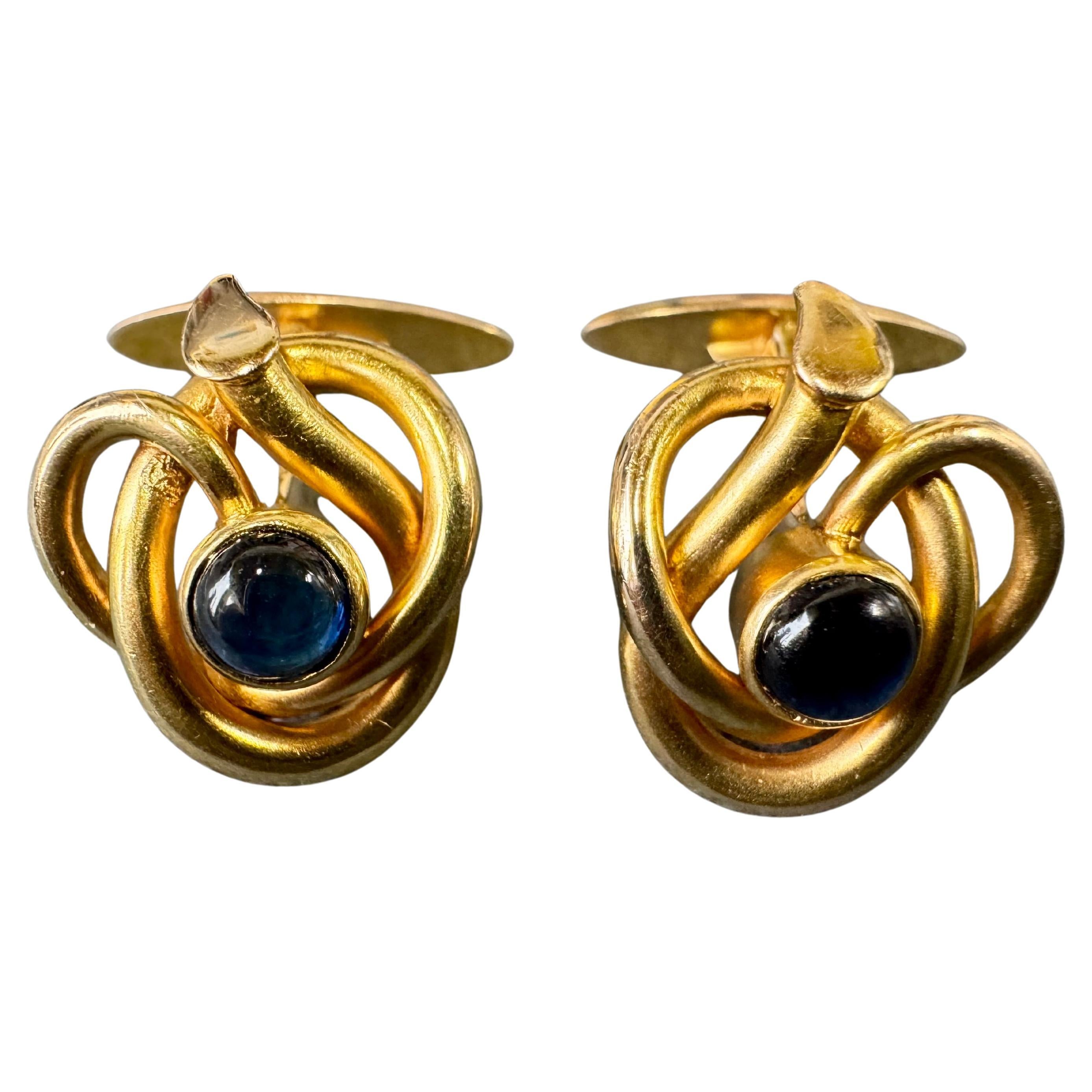 Russia Cufflinks 56 Gold Mark with Blue Sapphires