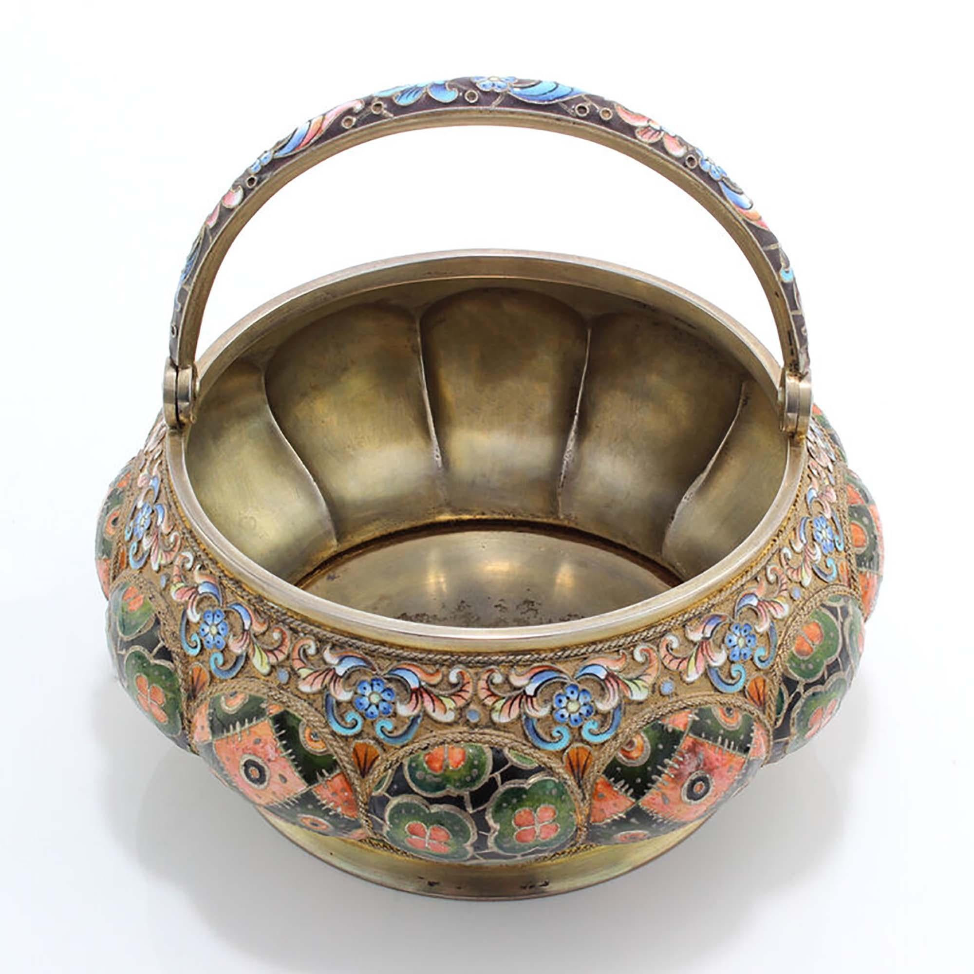 Russia Silver-Gilt and Cloisonné Enamel Sugar Bowl and Creamer For Sale 6