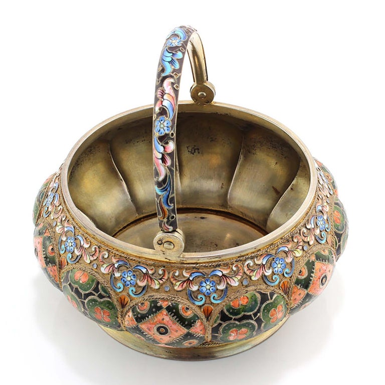 Russia Silver-Gilt and Cloisonné Enamel Sugar Bowl and Creamer For Sale 7