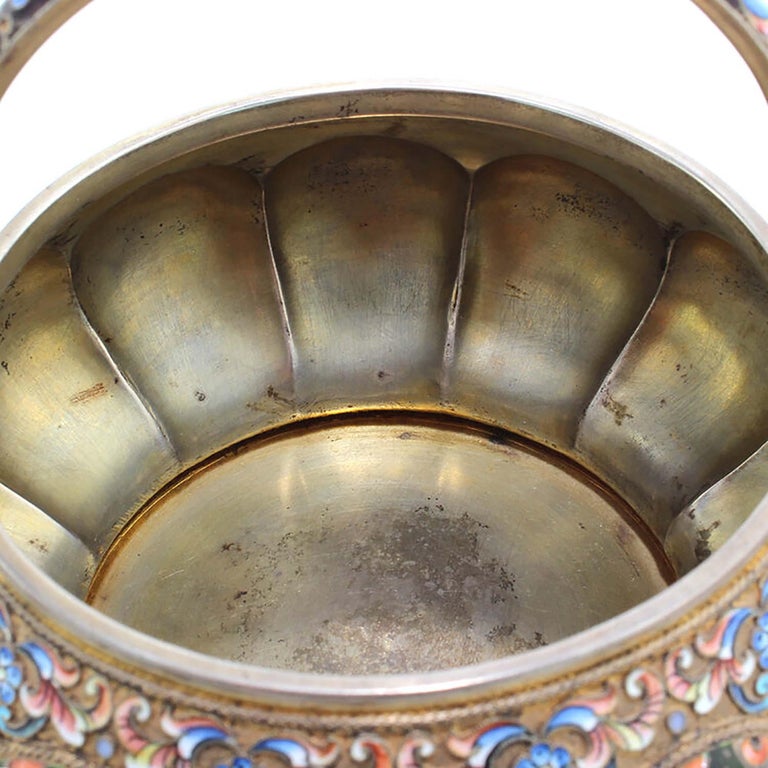 Russia Silver-Gilt and Cloisonné Enamel Sugar Bowl and Creamer For Sale 10