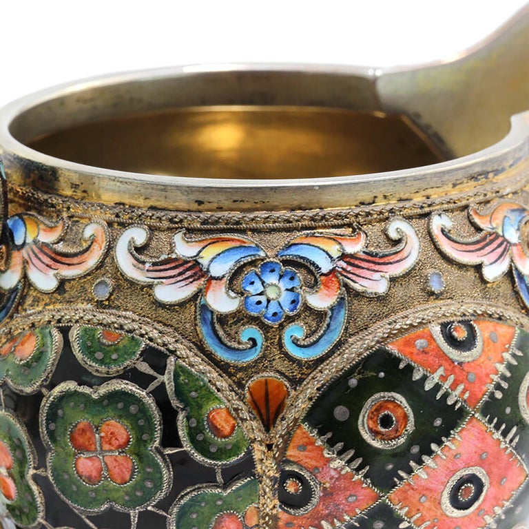 Early 20th Century Russia Silver-Gilt and Cloisonné Enamel Sugar Bowl and Creamer For Sale