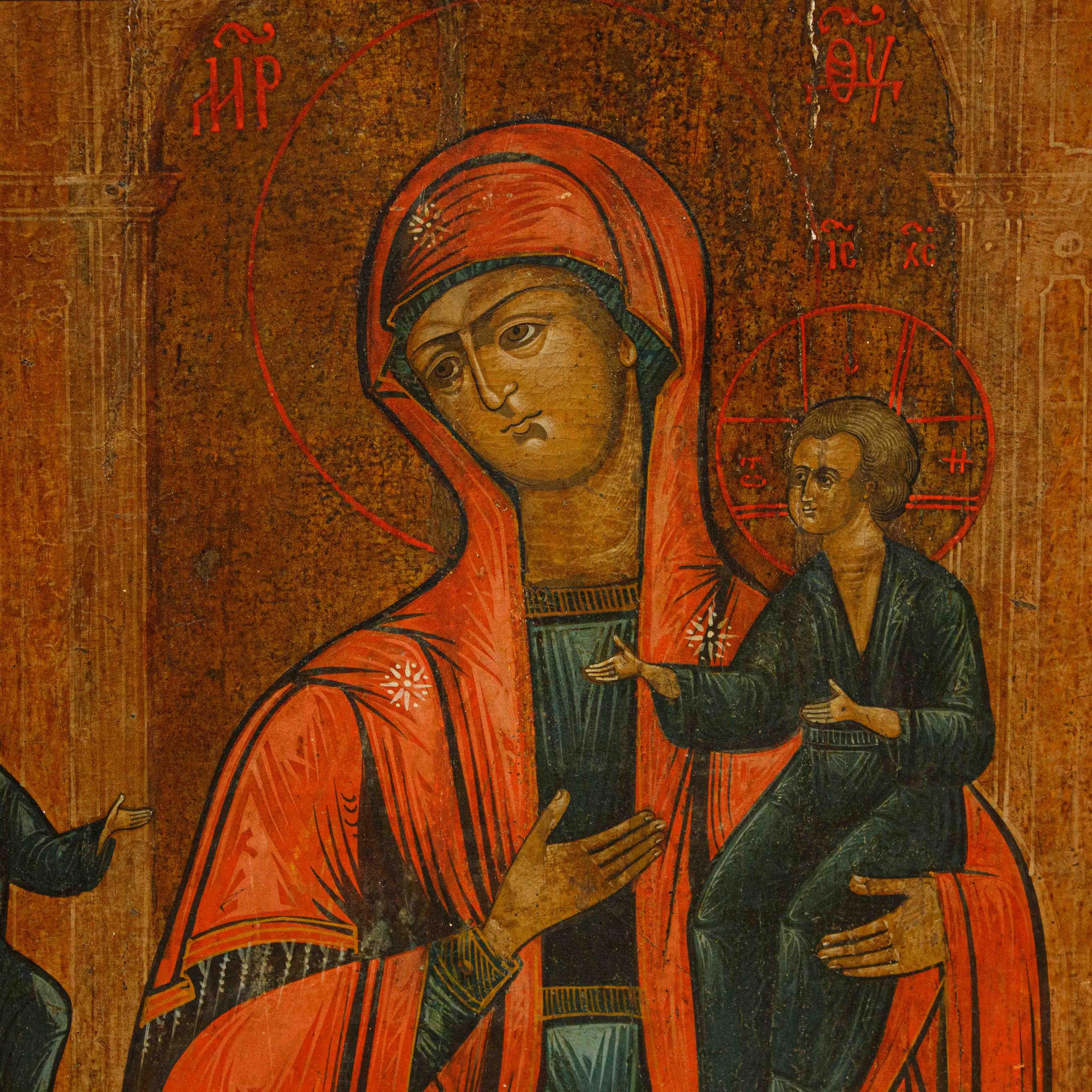 Russia, XIX secolo

Icona Madonna con Bambino e committente

Tempera su tavola, cm 52 x 40

L'icona, dal greco eikon, immagine, presenta la narrazione di alcune episodi della vita della Vergine e di Gesù, costituendo, un trattato di teologia a