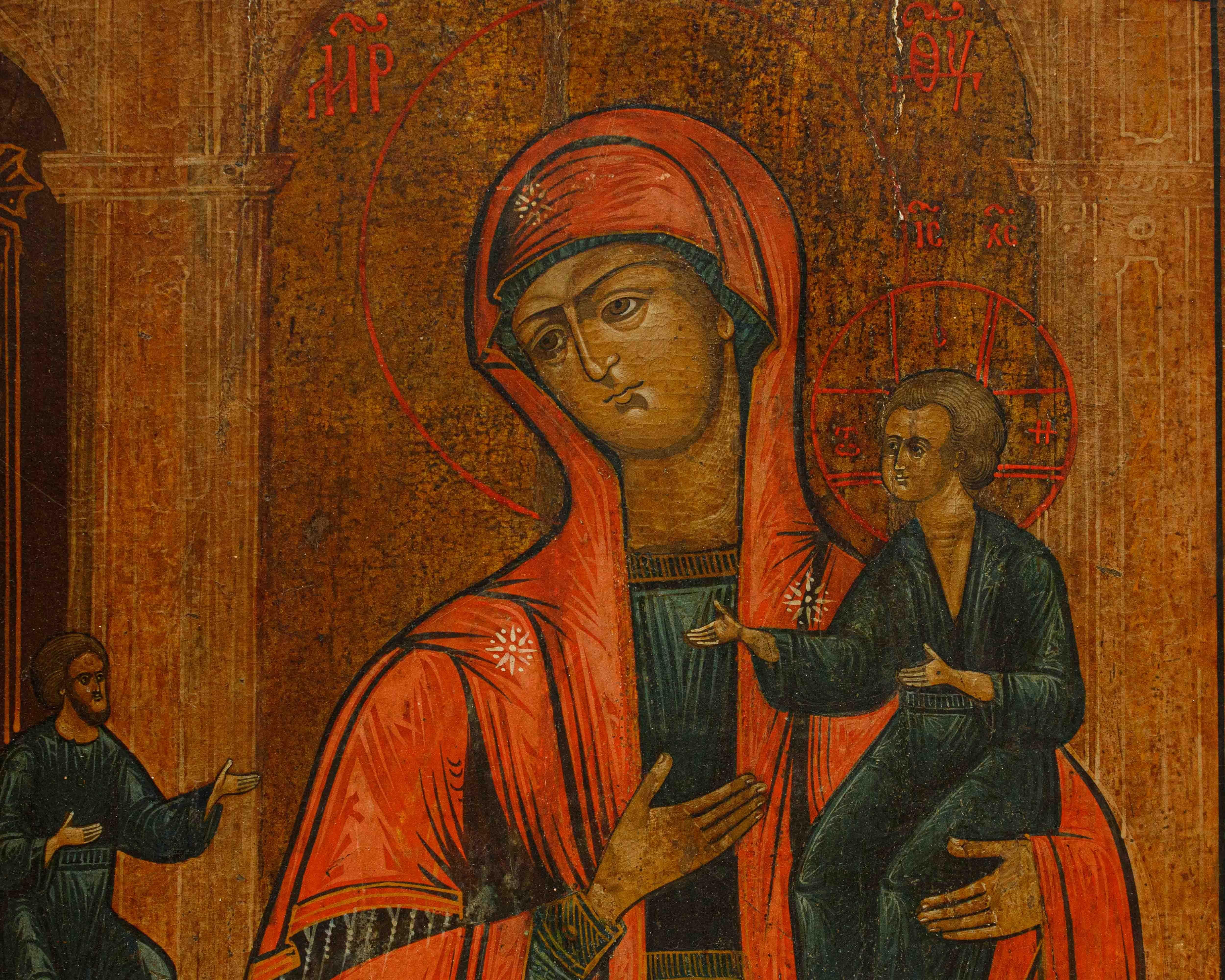 Russia, XIX secolo  Icona Madonna con Bambino e committente Bon état - En vente à Milan, IT