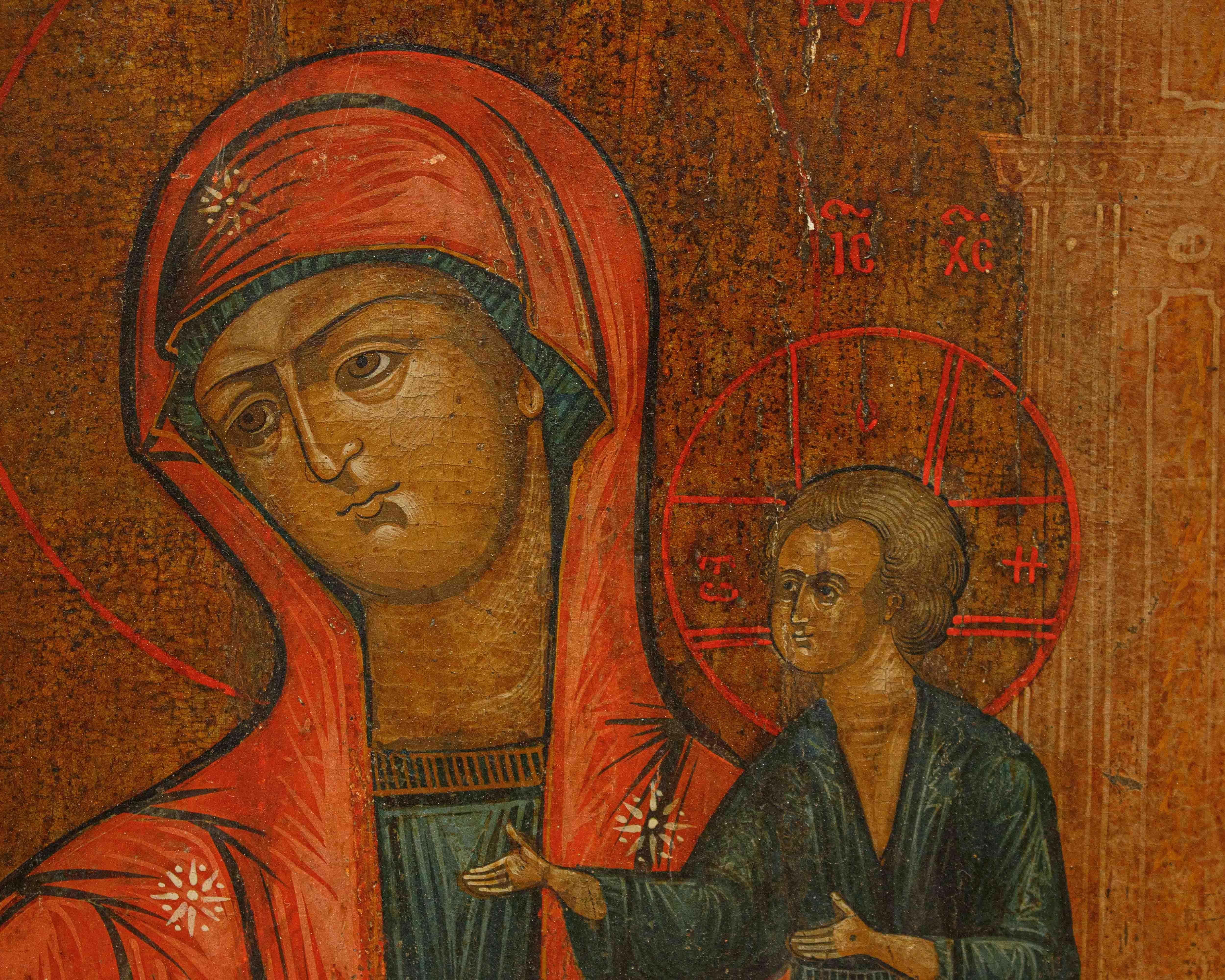 19th Century Russia, XIX secolo  Icona Madonna con Bambino e committente en vente