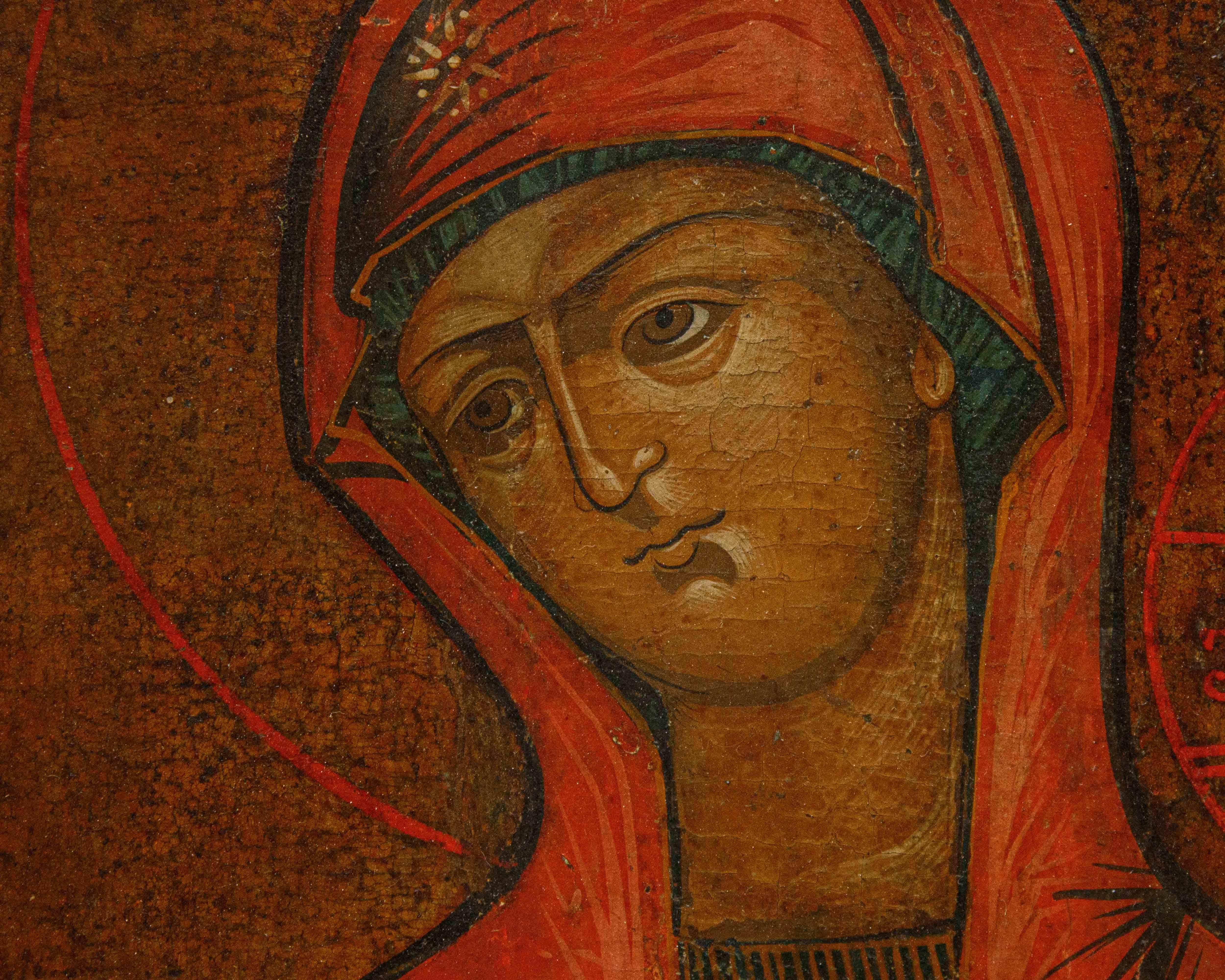 Bois Russia, XIX secolo  Icona Madonna con Bambino e committente en vente