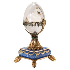 Russian 14-Karat Gold, Diamonds, Emeralds, Lapis Lazuli and Glass Egg with Swan