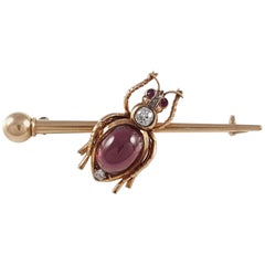 Russian 14 Karat Yellow Gold Diamond Garnet Cabochon Insect Brooch, circa 1895