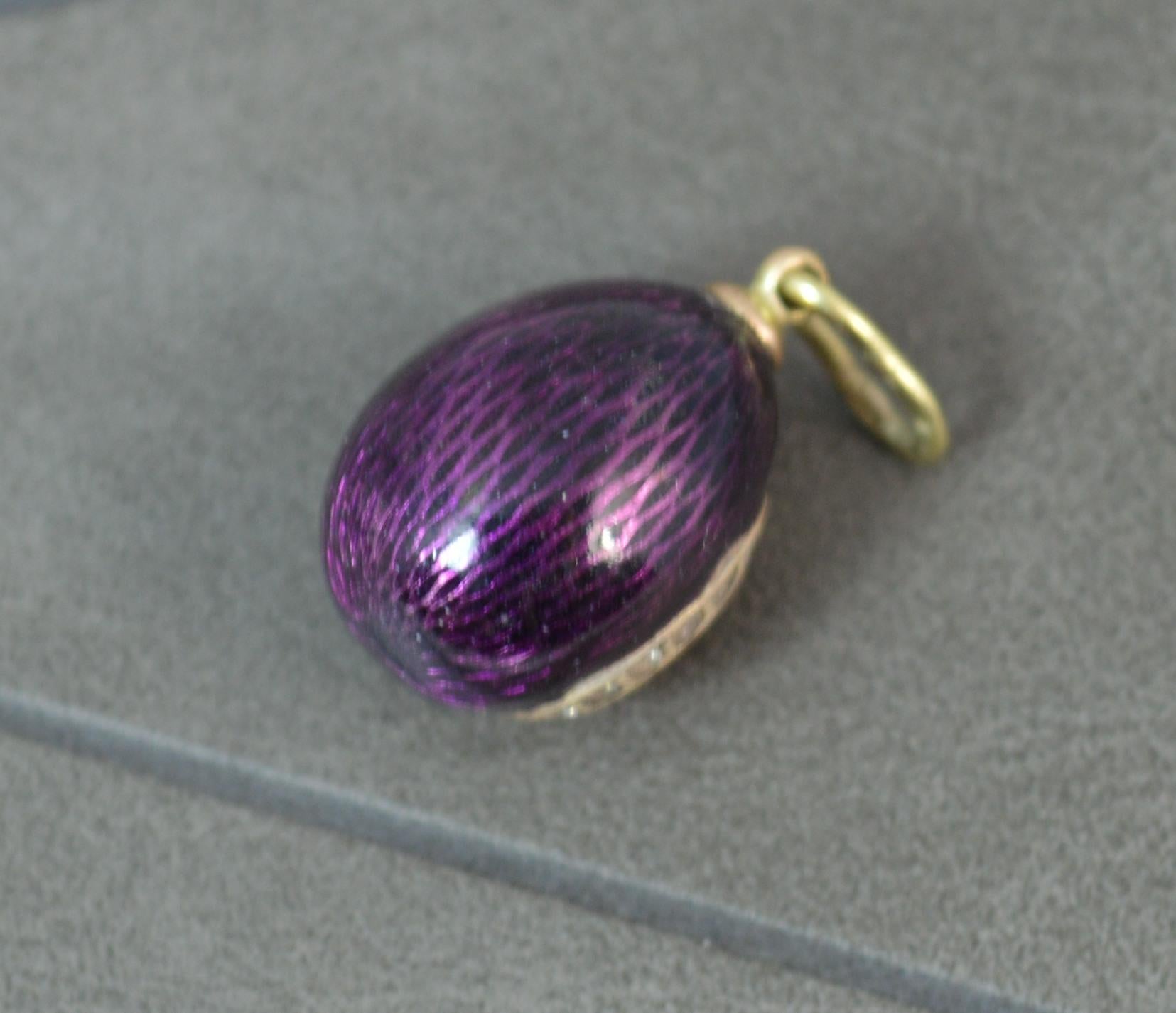Women's Russian 14 Carat Gold Purple Enamel Egg Pendant Charm
