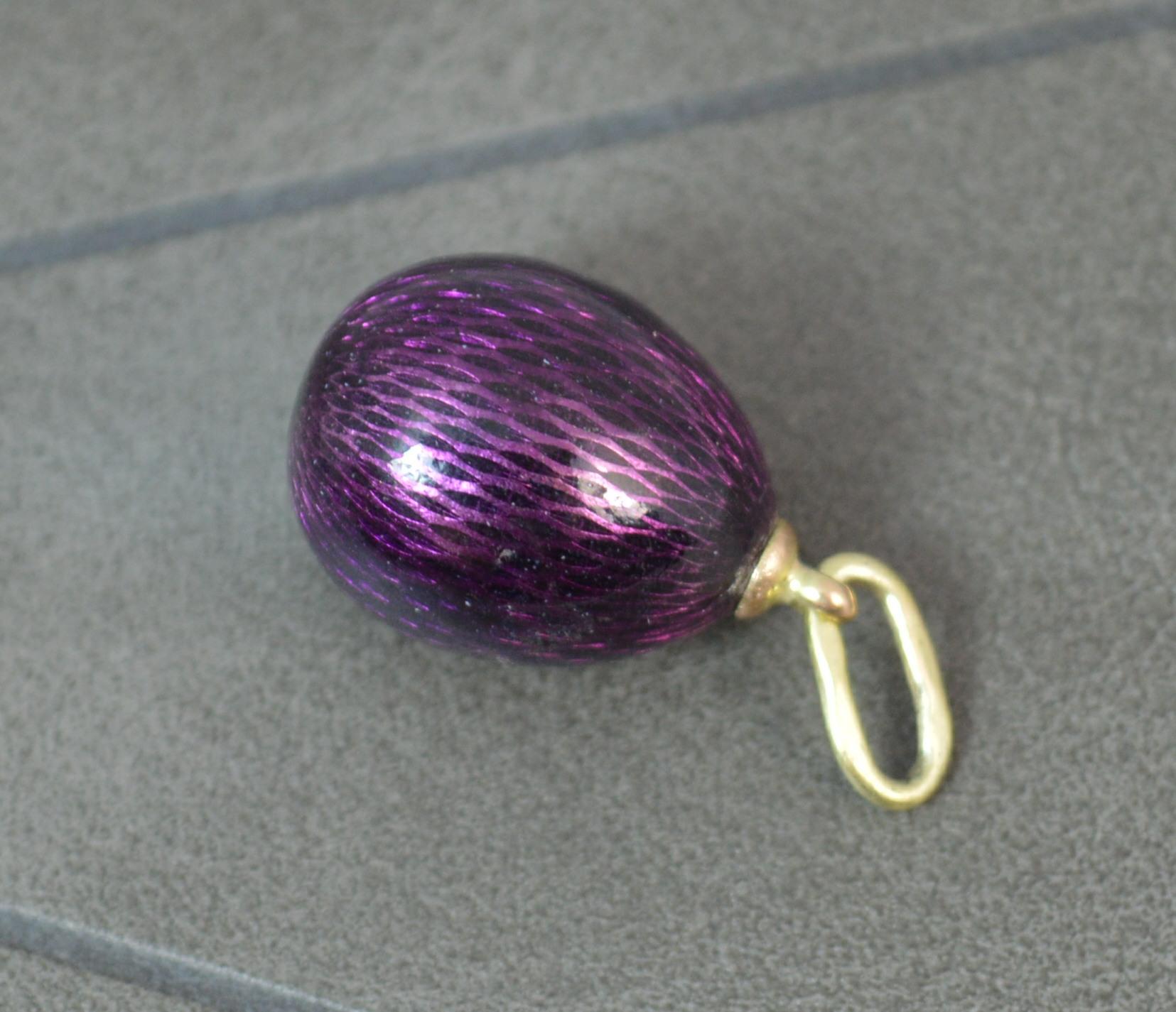 Russian 14 Carat Gold Purple Enamel Egg Pendant Charm 1