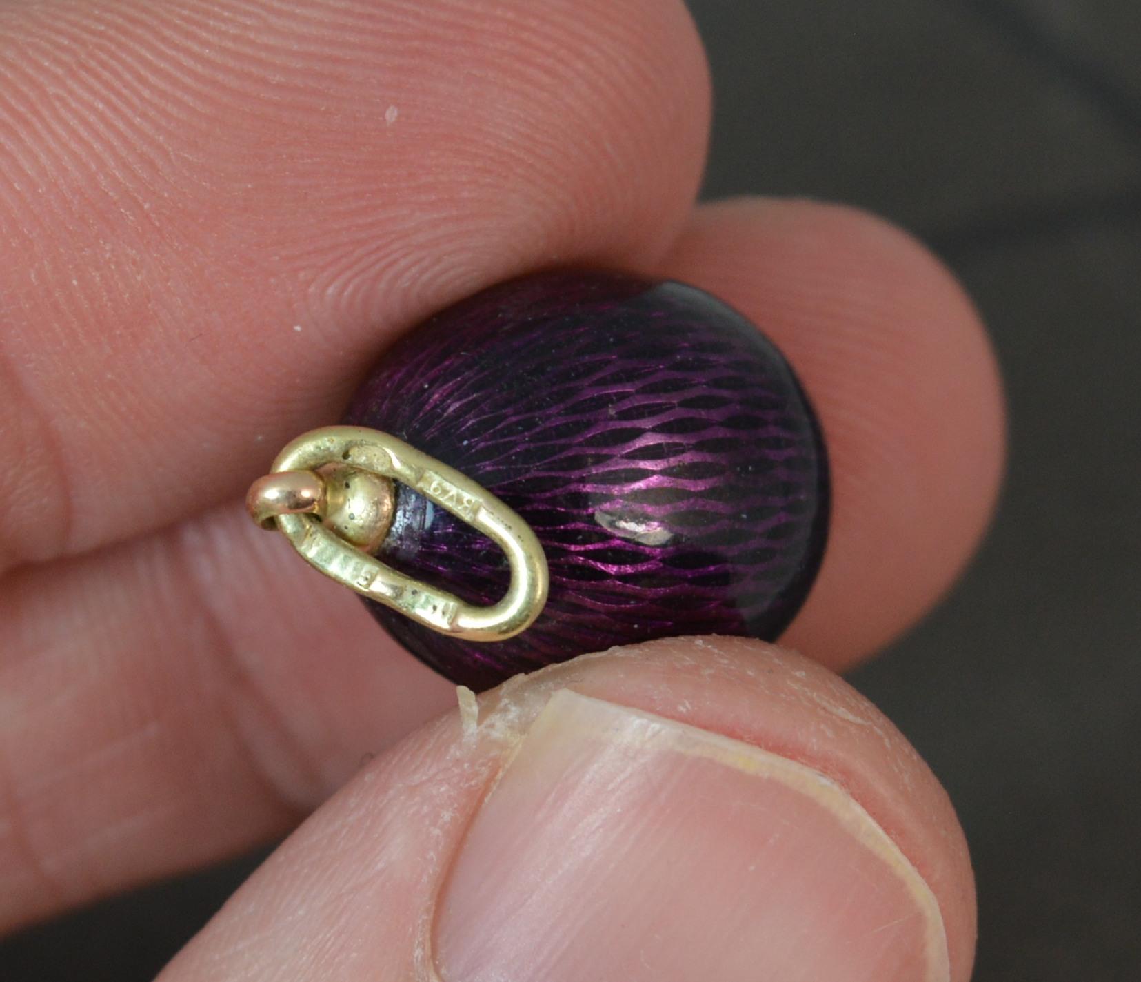 Russian 14 Carat Gold Purple Enamel Egg Pendant Charm 2