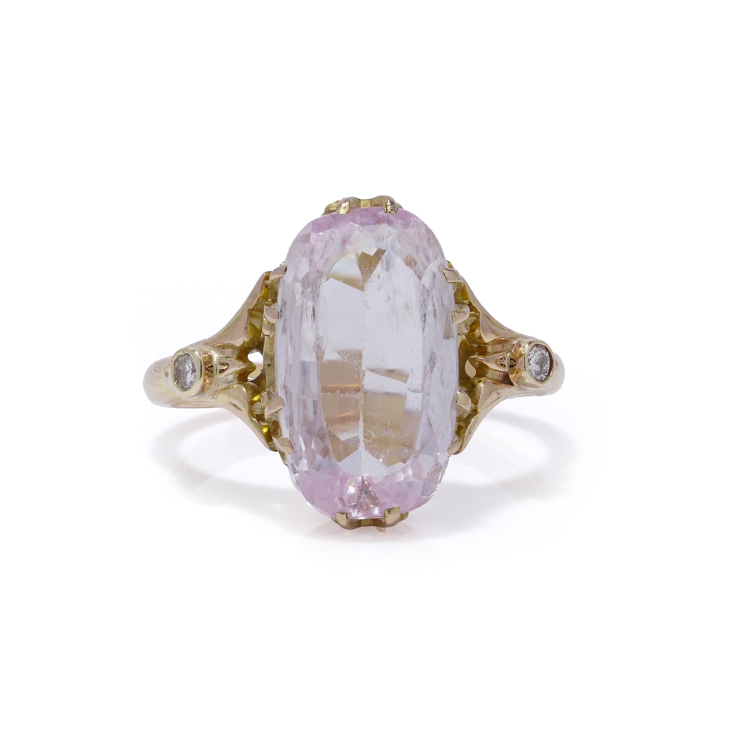 Oval Cut Russian 14K Gold 4.00 ct. Kunzite and Diamond Ring For Sale