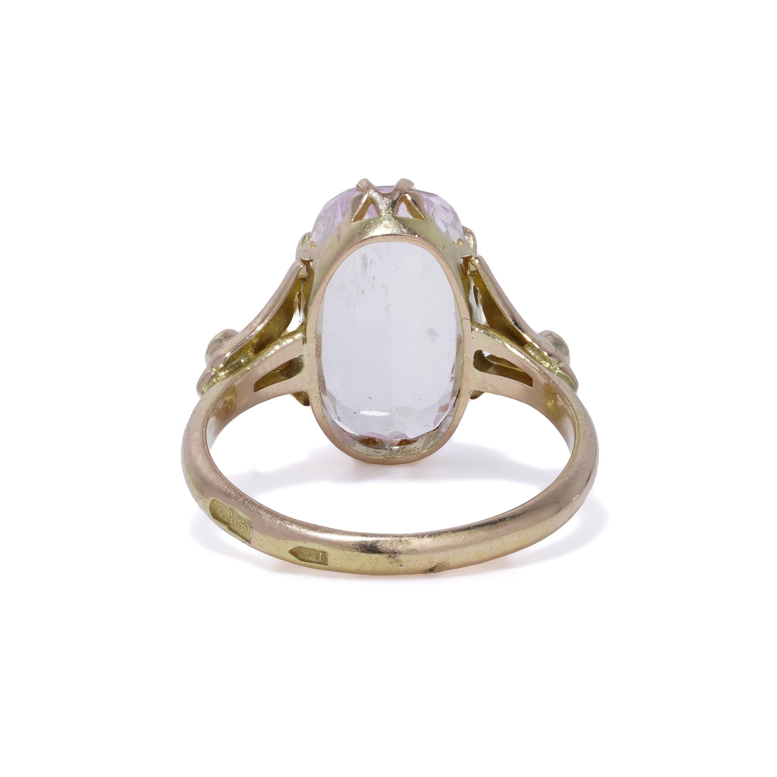 Women's Russian 14K Gold 4.00 ct. Kunzite and Diamond Ring For Sale