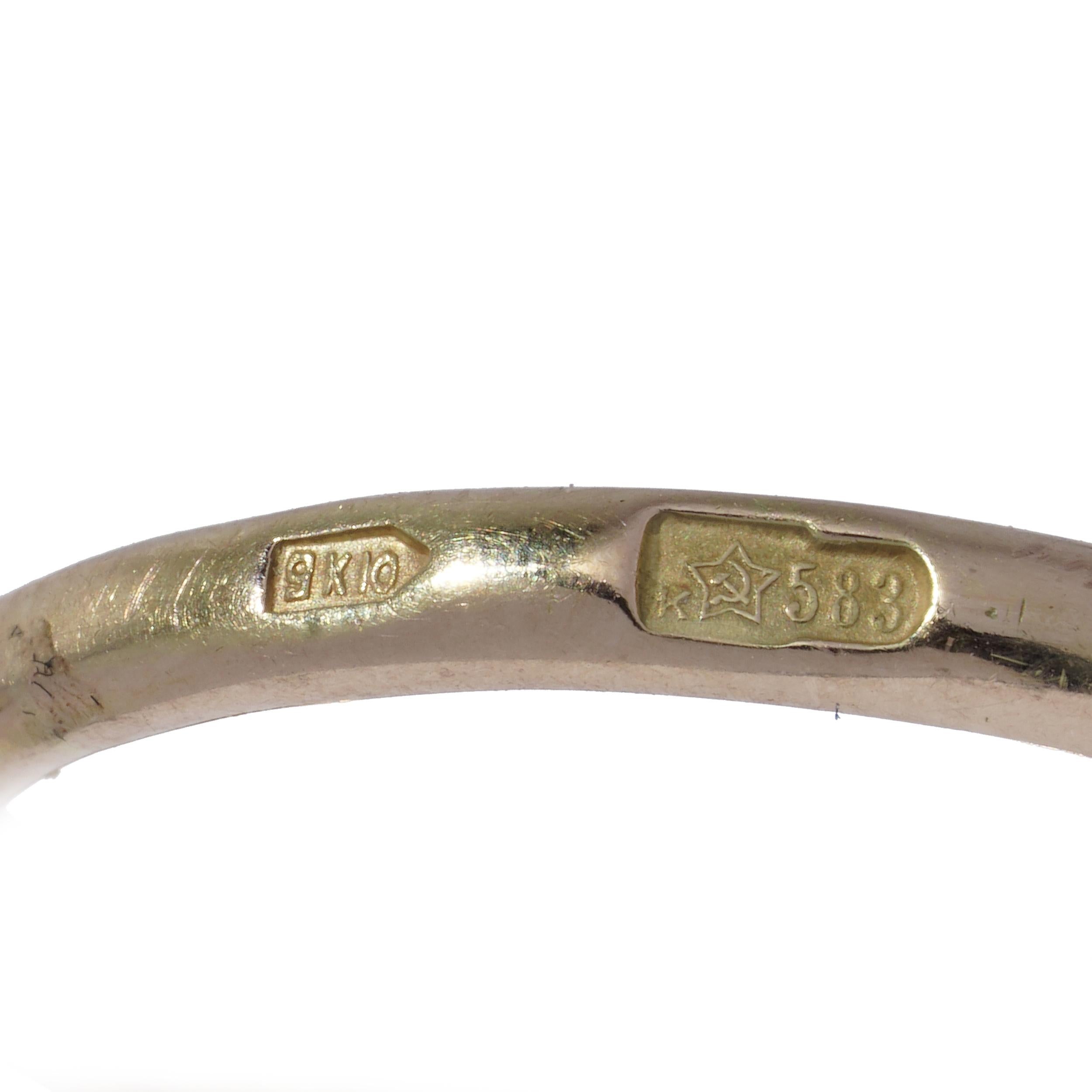 Russian 14K Gold 4.00 ct. Kunzite and Diamond Ring For Sale 1