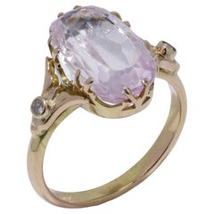 Russian 14K Gold 4.00 ct. Kunzite and Diamond Ring