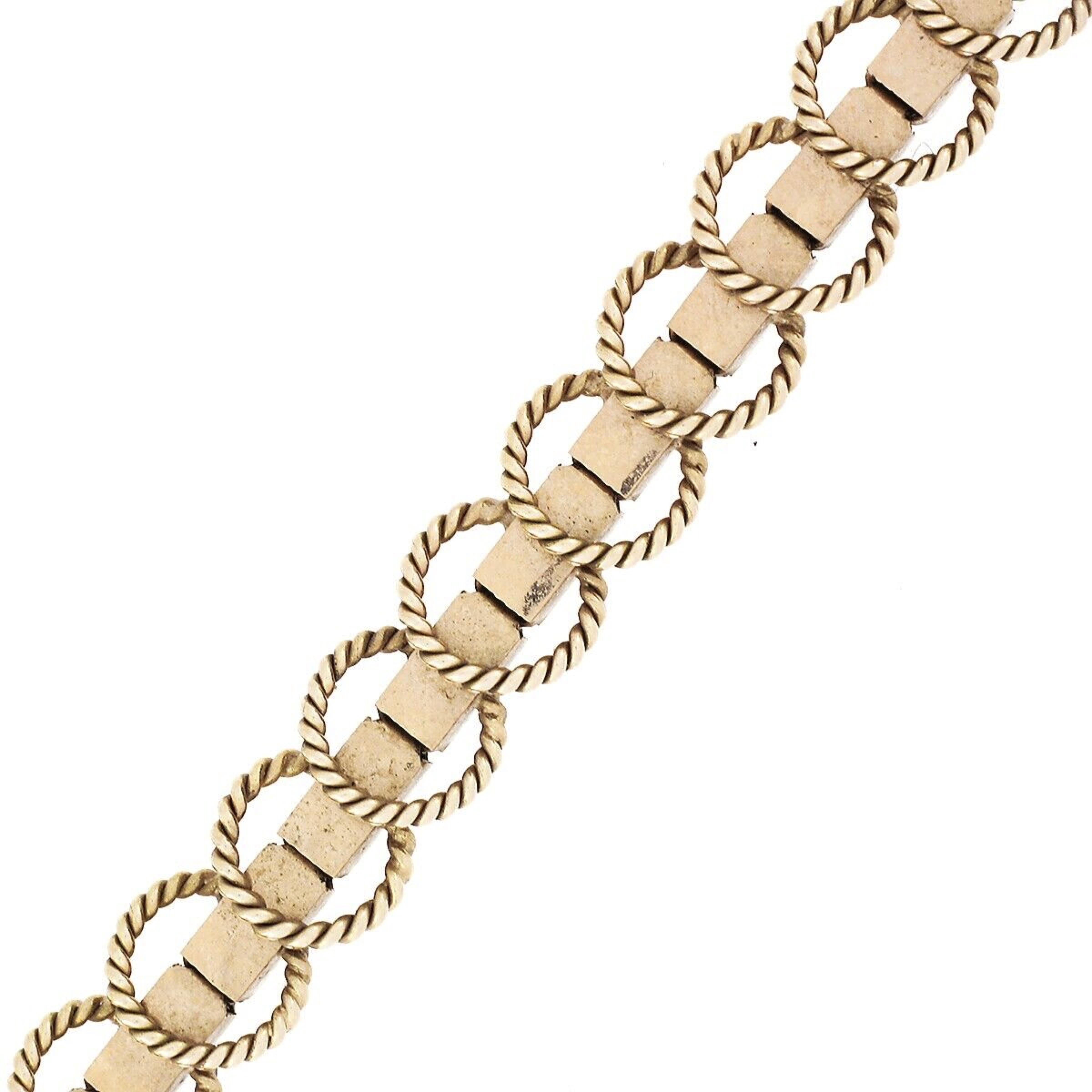 Women's Russian 14k Rose Gold Fancy Twisted Wire Rectangular Link Chain Lariat Necklace For Sale