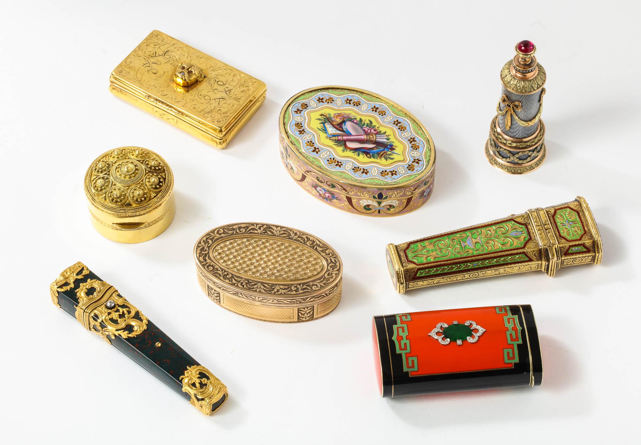Russian 14K Vari Gold, Silver, Diamond, Guilloche Enamel, & Ruby Perfume Bottle 11