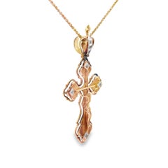 Russian 14k Yellow Gold Diamond Jesus-on-Cross Pendant Necklace, Circa 1950’s