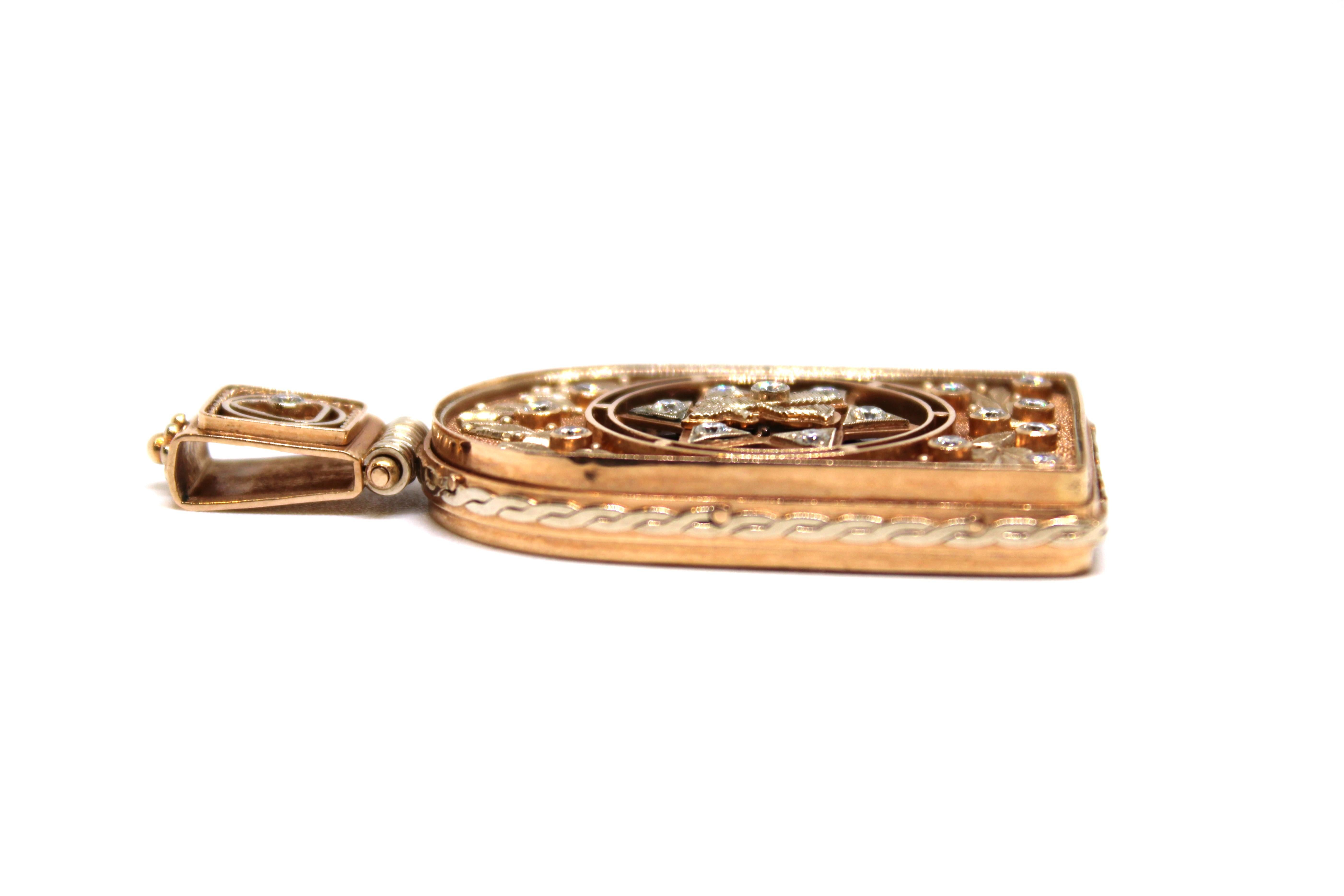 Oro Amuleto russo in oro 14kt, diamante e pietra nera, inizio XX secolo in vendita