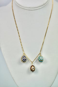 Russian 18 Karat Yellow Gold Enamel Egg Necklace